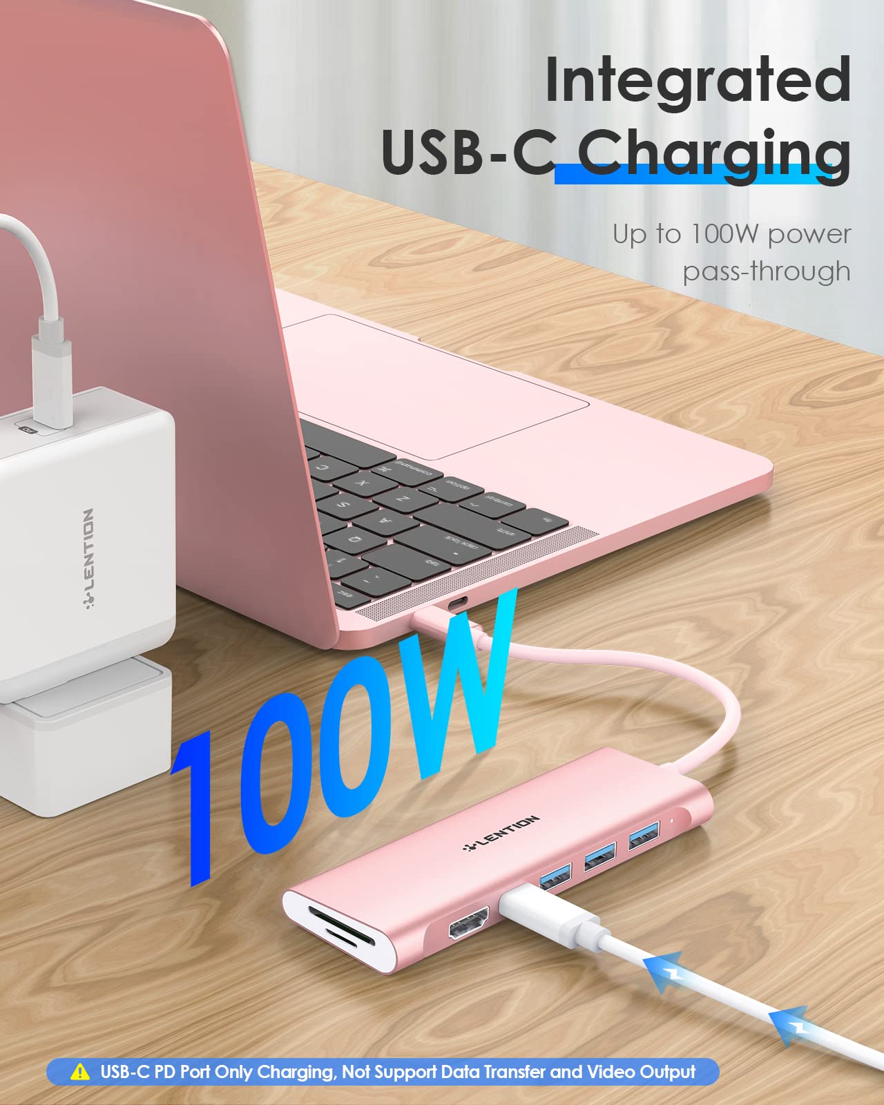Lention Usb C Multiport Hub With 4K Hdmi, 3 Usb 3.0, Sd/Micro Sd Card Reader, 100W Pd Compatible 2023 2016 Macbook Pro, New Mac