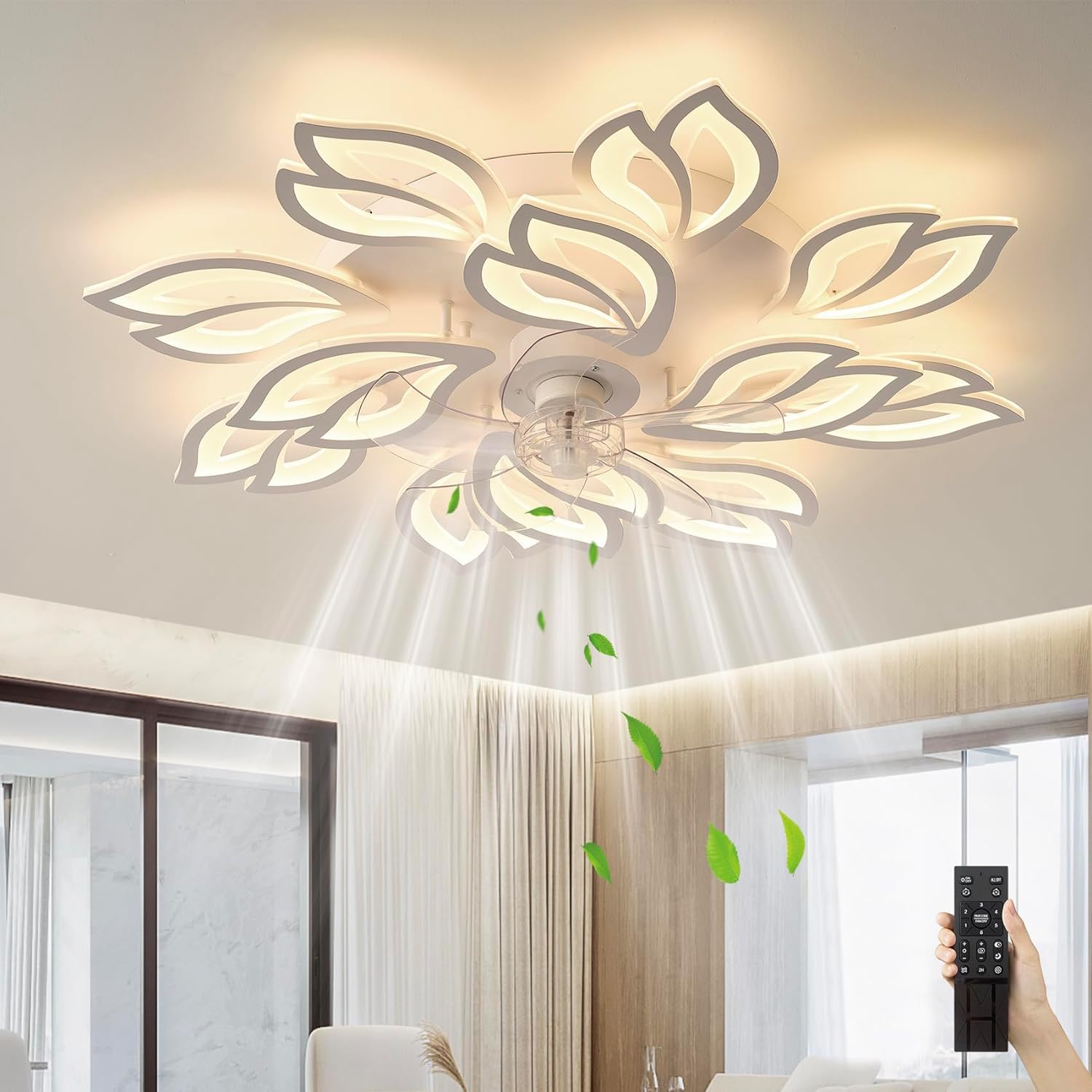 35''Ceiling Fans With Lights, Modern Ceiling Fan With Lights And Remote, Dimmable Bladeless Ceiling Fans Light, Low Profile Ceil