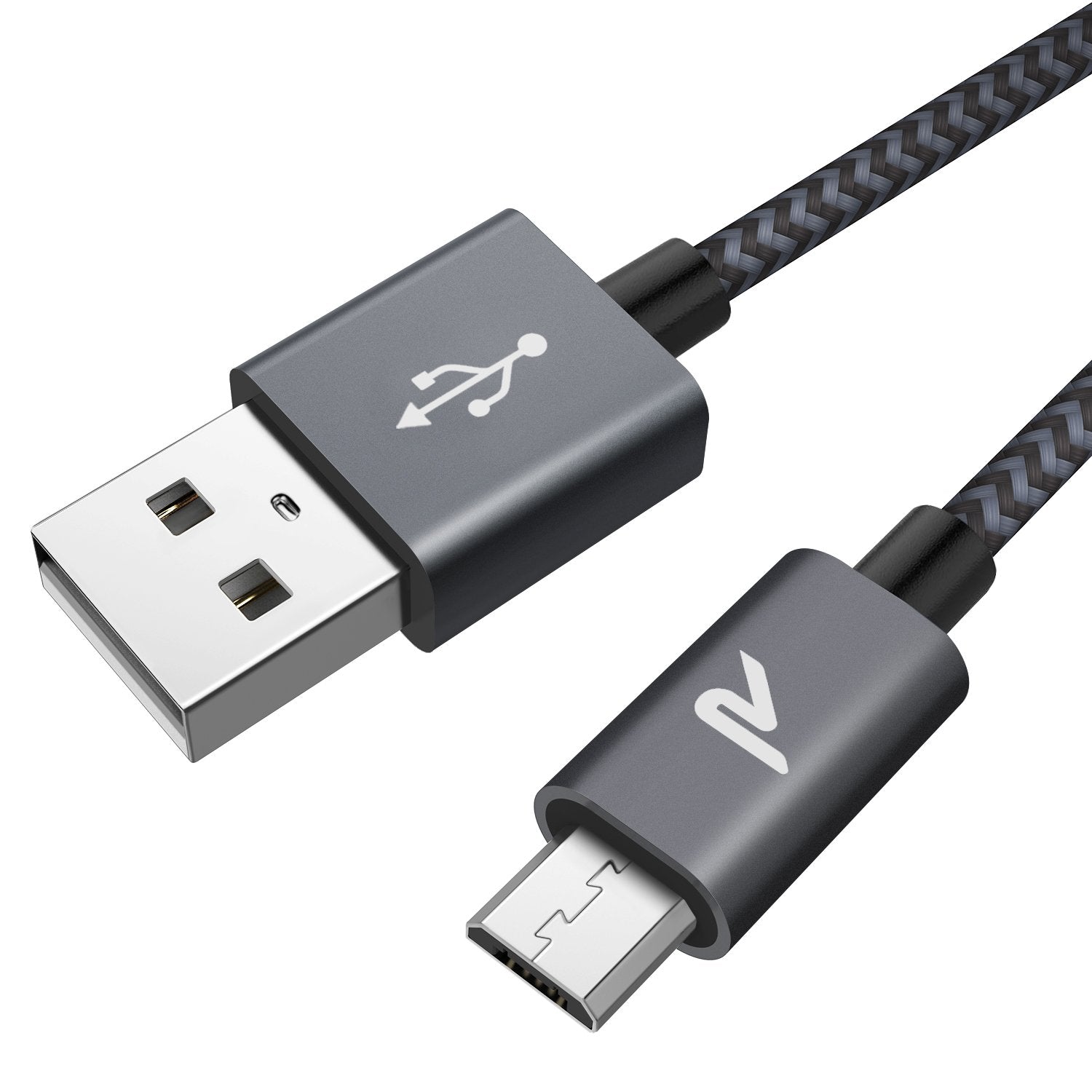 Rampow Micro Usb Cable 6.6Ft Nylon Braided Space Gray Qc 3.0 Fast Charge & Sync 2.4A For Samsung Galaxy S5/S6/S7, Htc, Lg, Kindl