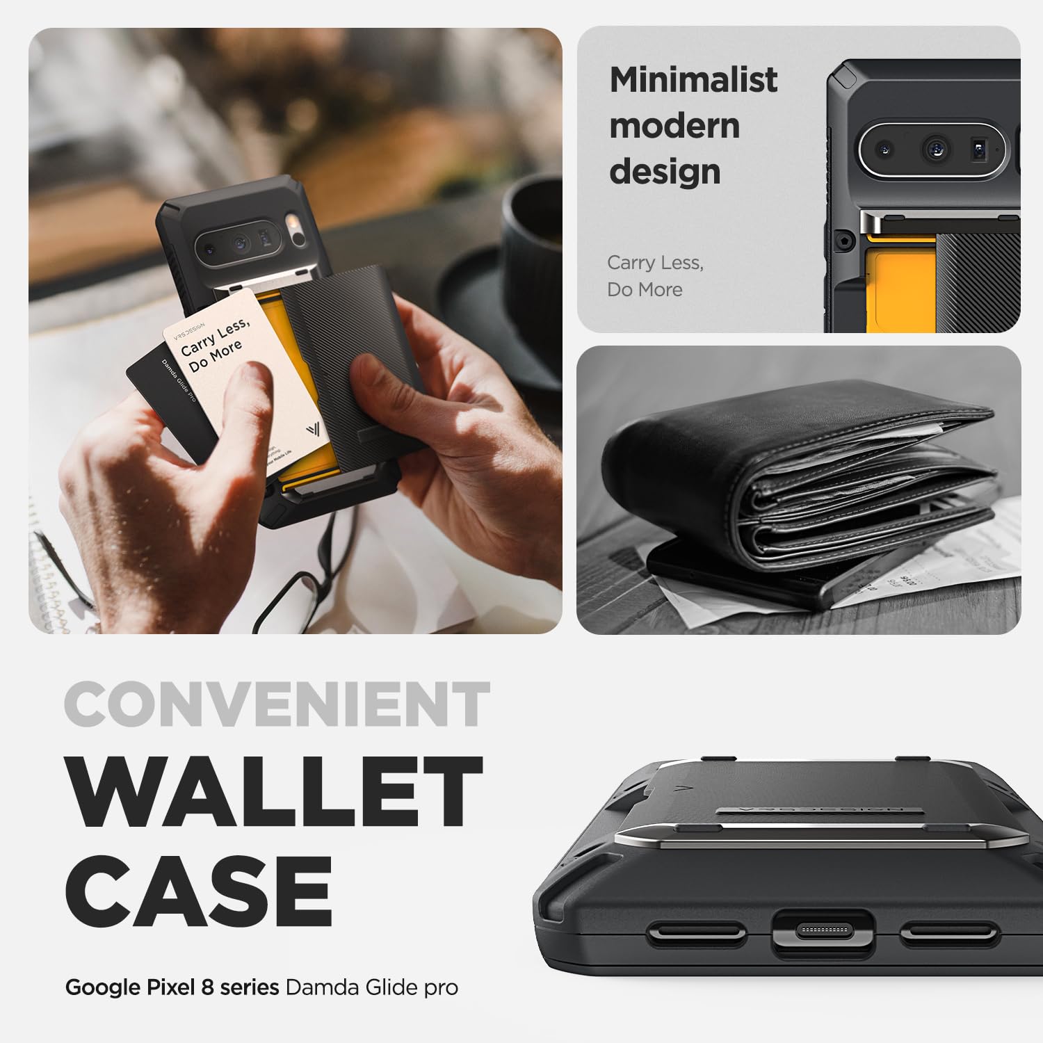 Vrs Design Damda Glide Pro Wallet Phone Case For Pixel 8 Pro, Sturdy Semi Auto Card Holder Wallet [4 Cards] Case Compatible For