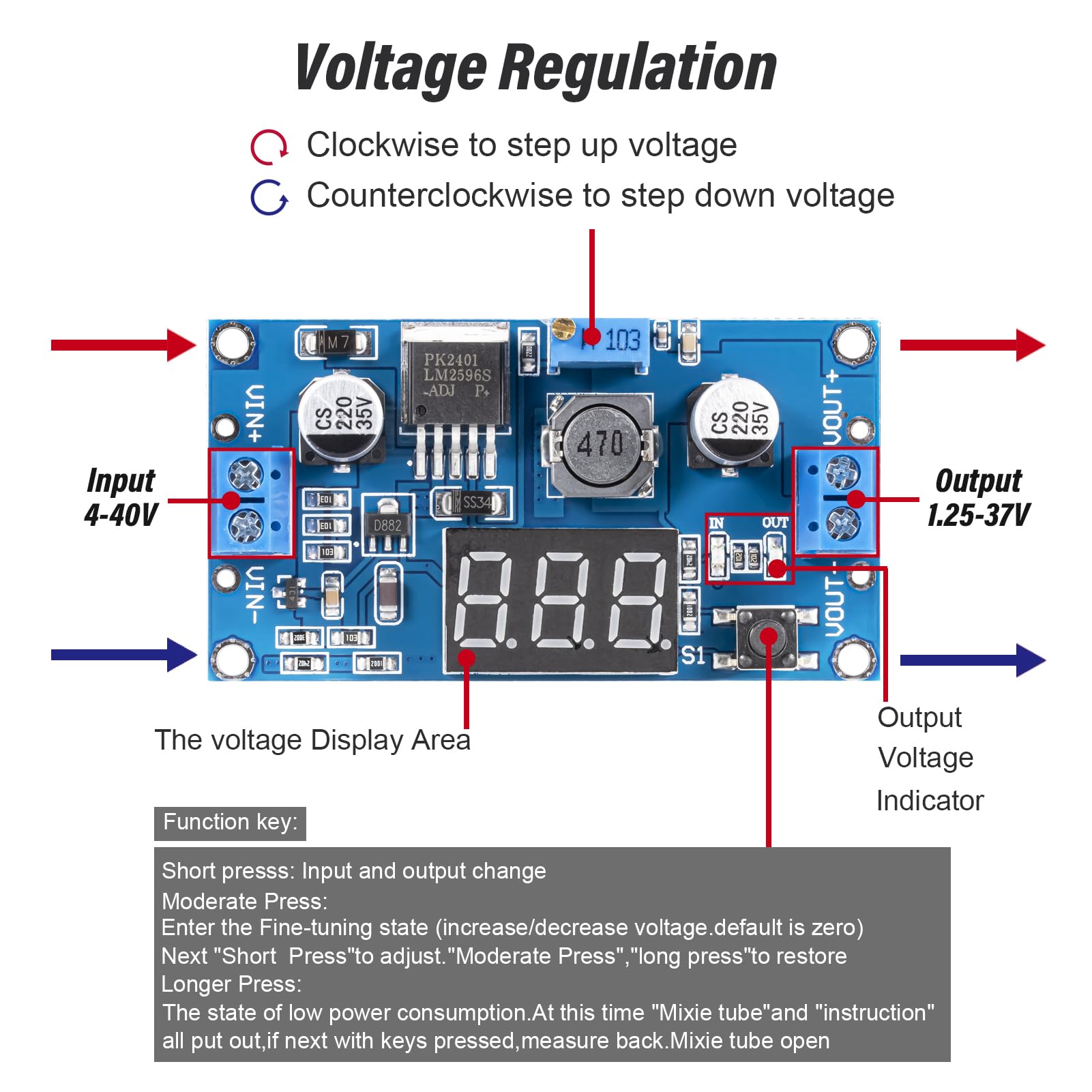 Jtarea Lm2596 Lm2596S Dc Dc Buck Converter Voltage Adjustable Dc To Dc 4.0 40V To 1.25 37V 2A Power Supply Module With Led Voltm