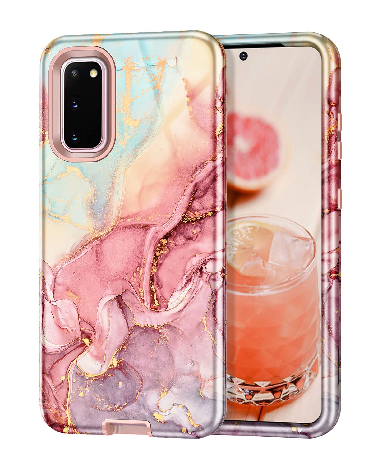Btscase Compatible With Samsung Galaxy S20 Case 6.2 Inch, Marble Pattern 3 In 1 Heavy Duty Shockproof Full Body Rugged Hard Pc+S