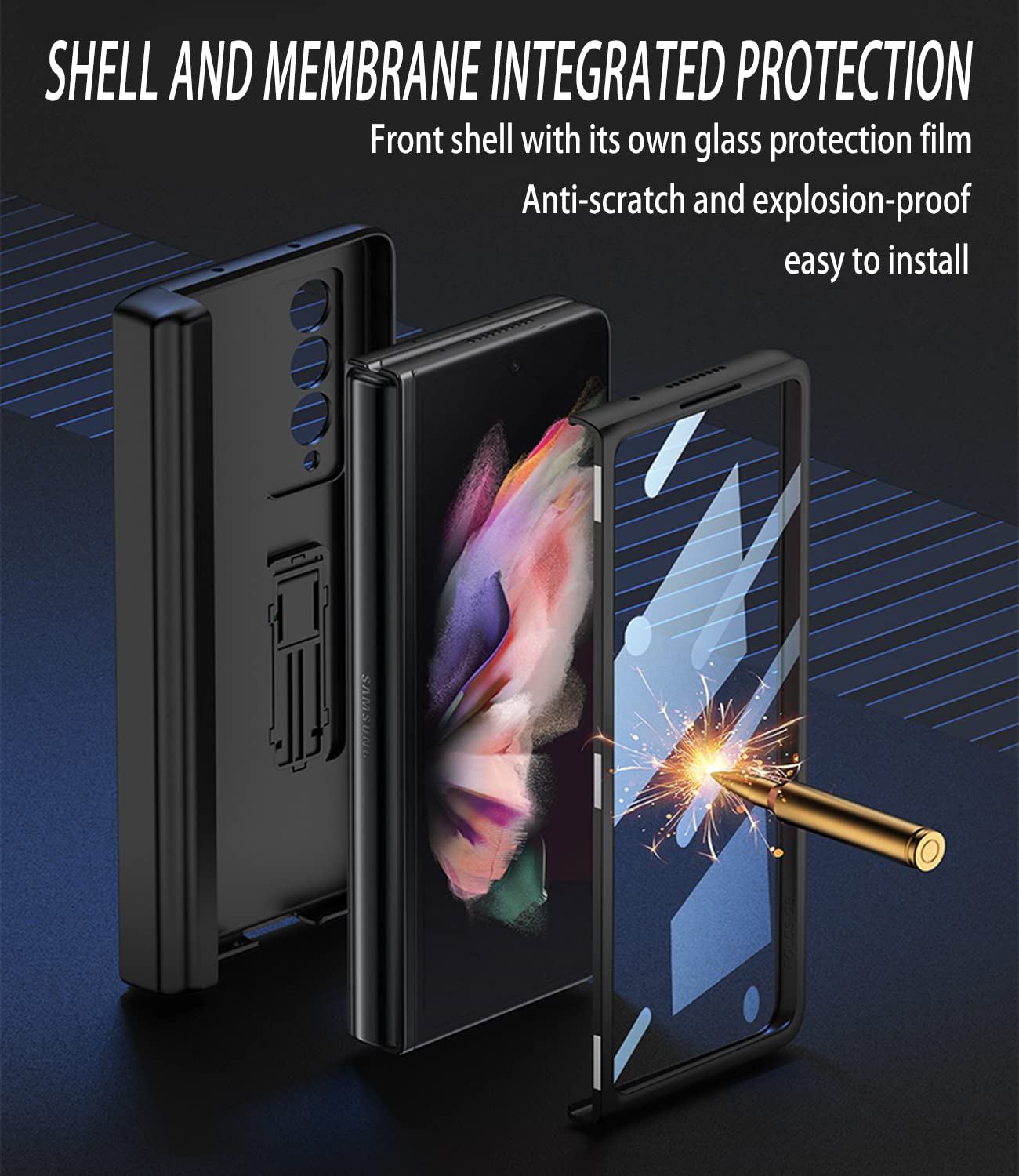 Cocoing For Samsung Galaxy Z Fold 3 Case With Pen Holder,Hinged Cover Built In With Pen Slot,With Screen Protector&Adjustable Br