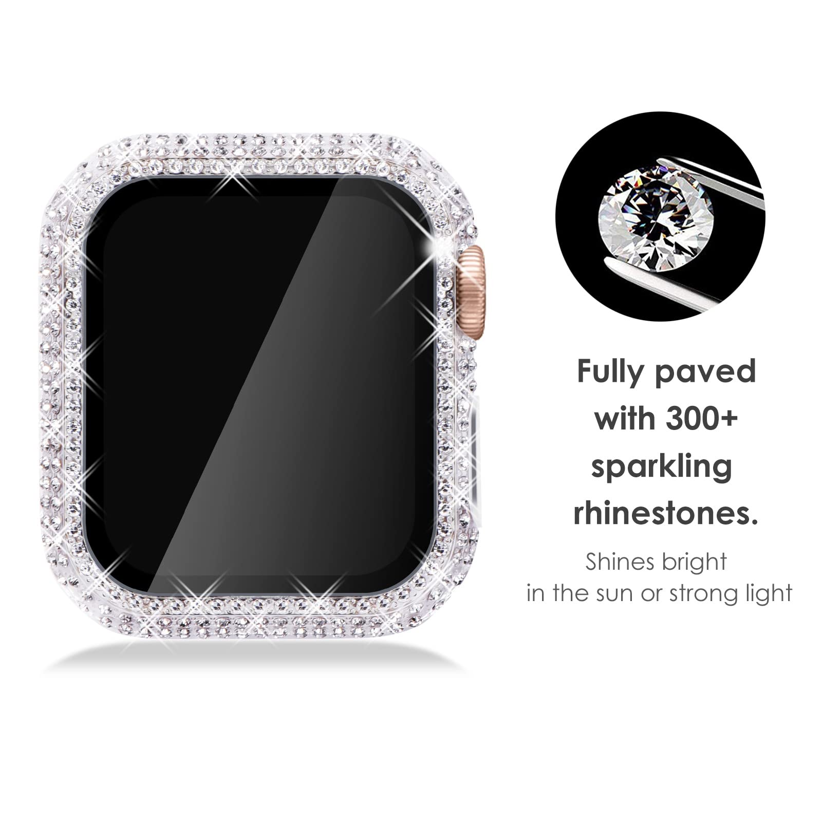 Newways 2 Pack Bling Cases With Screen Protector Compatible For Apple Watch 45Mm, Fully Paved Diamonds Protective Case For Iwatc
