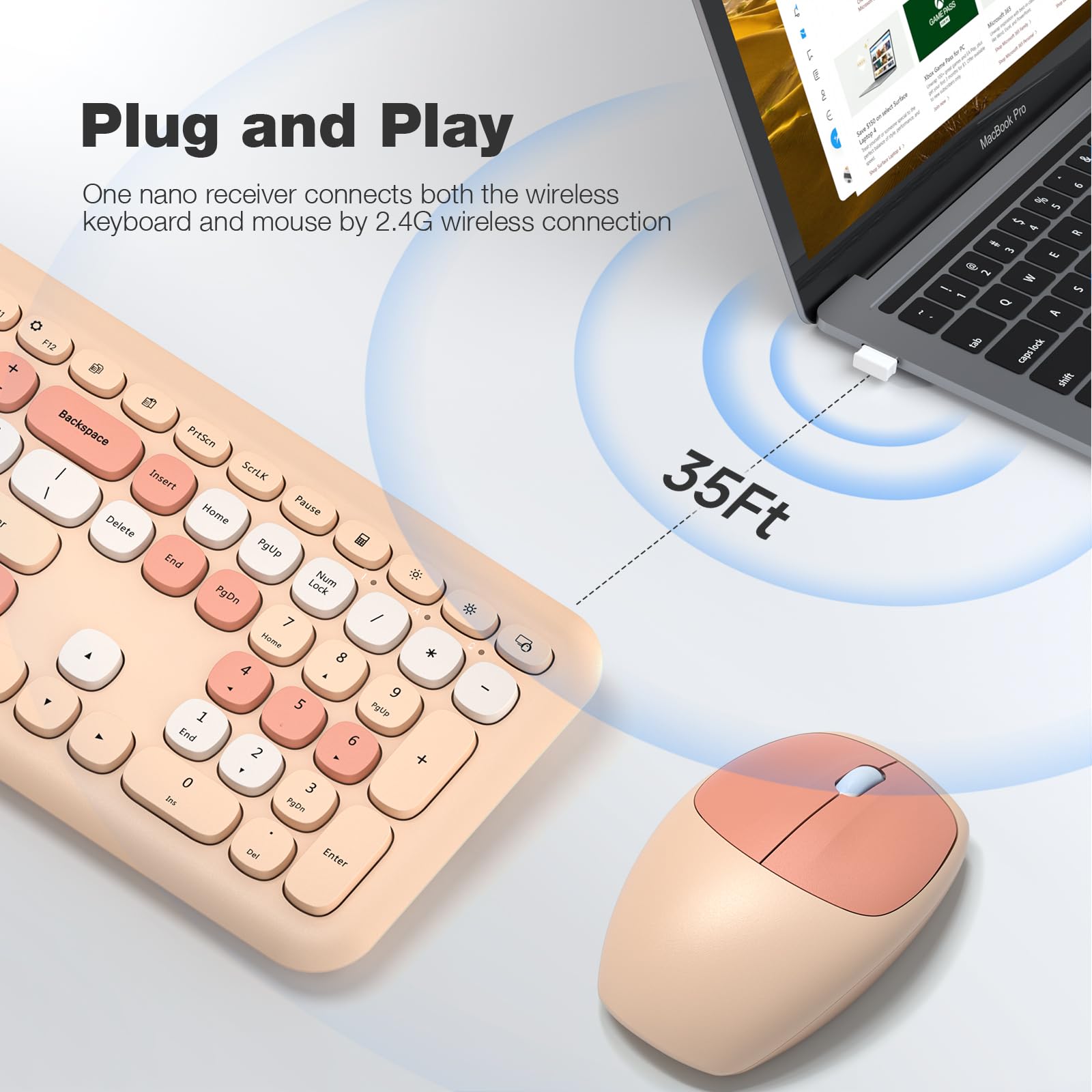 Mofii Wireless Keyboard And Mouse Combo   Coffee Full Sized Plug And Play Colorful Keyboard   Silence Keycap Keyboards With Usb
