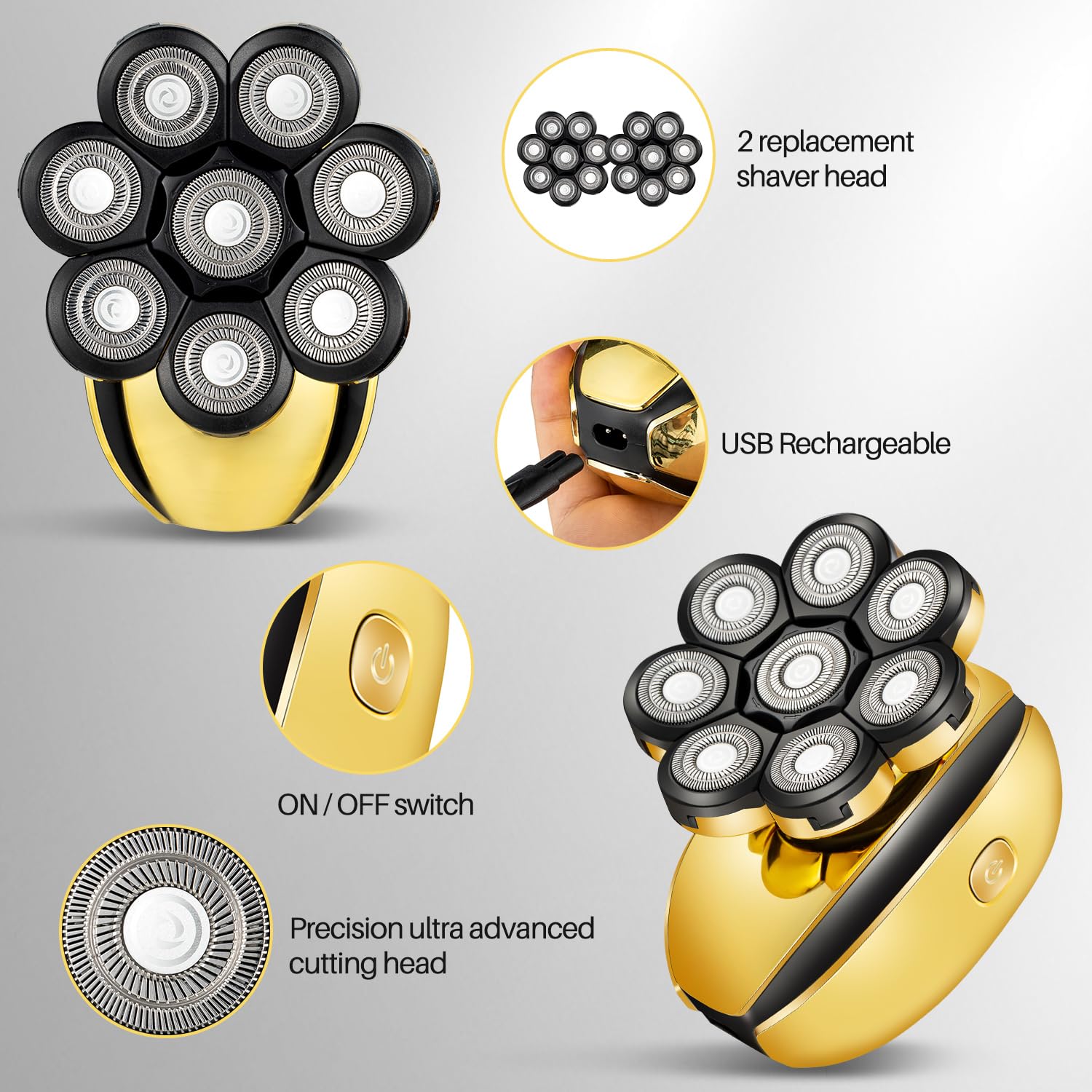 Votmoni Head Shavers For Bald Men Multifunctional Electric Razor Rechargeable 8D Rotary Shaver Mens Balding Grooming Kit With No