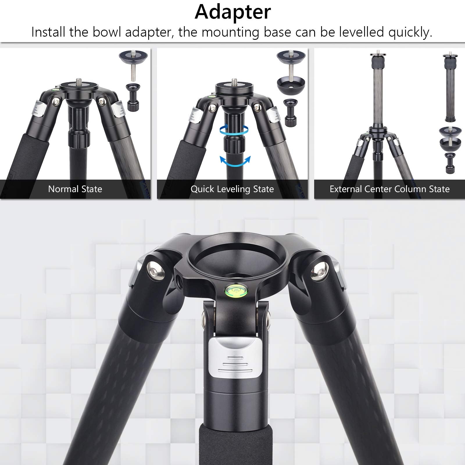 77'' Carbon Fiber Bowl Tripod Camera Video Tripod With 65Mm Fastbowl And Center Column Artcise As80C+Ec2 Professional Camera Tri