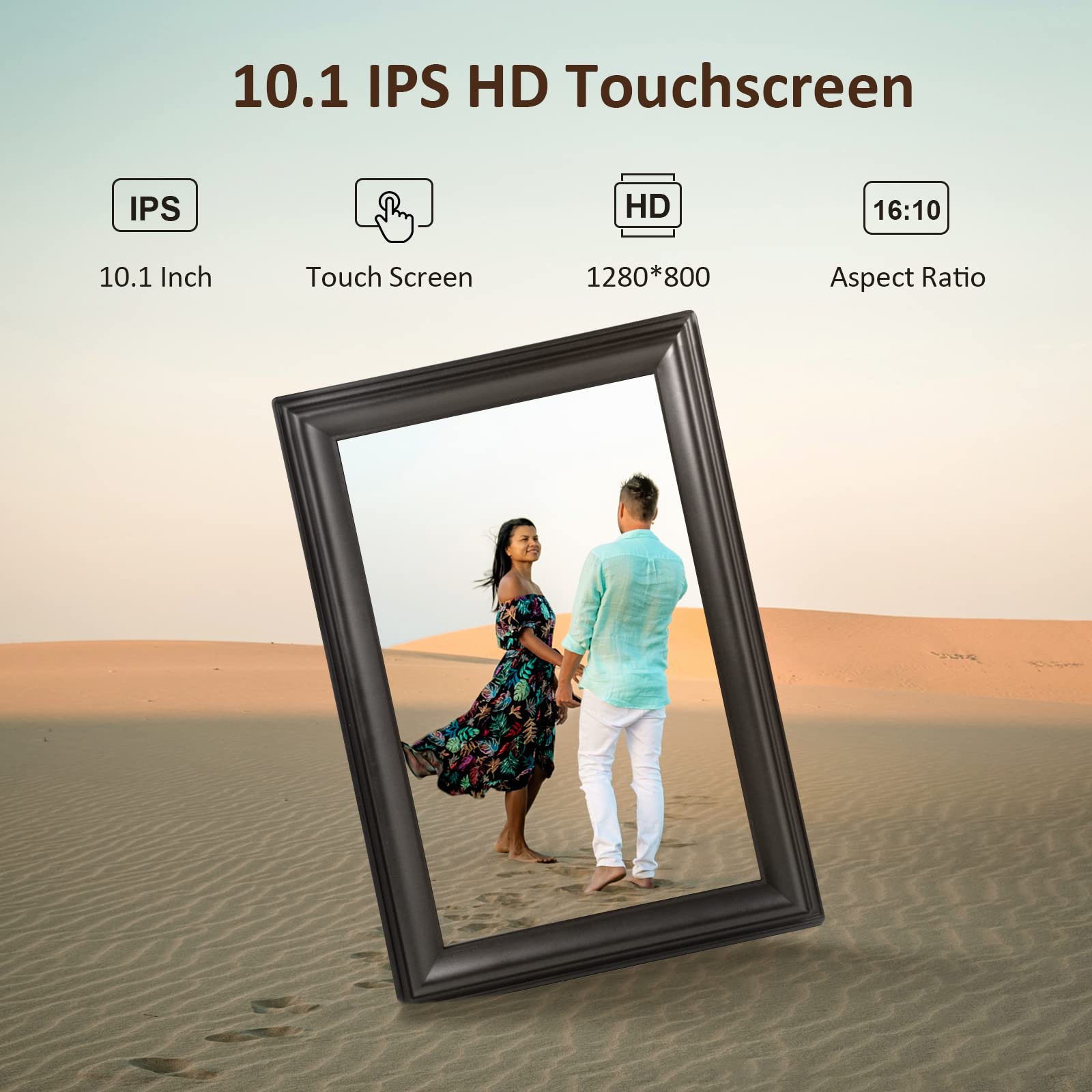 Canupdog Wifi Digital Picture Frame 10.1 Inch, 1080P Ips Touch Screen Digital Photo Frame With 16Gb Memory, Auto Rotate, Wall Mo