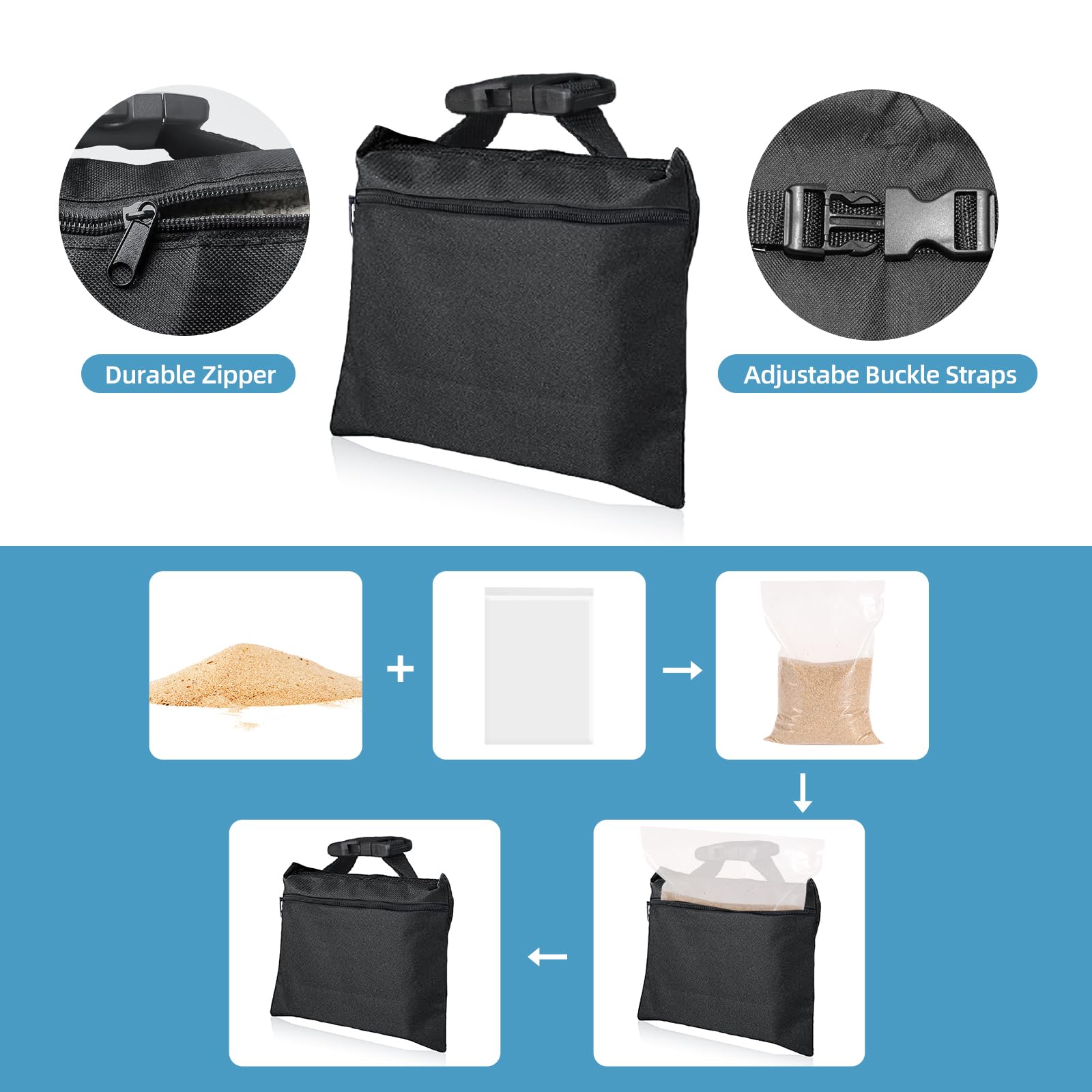 Ifkdnr 10 Packs Sandbags With 10 Pe Bags, Heavy Duty Sand Bags, Sand Bags For Weight With Zipper And Buckle Straps For Support L