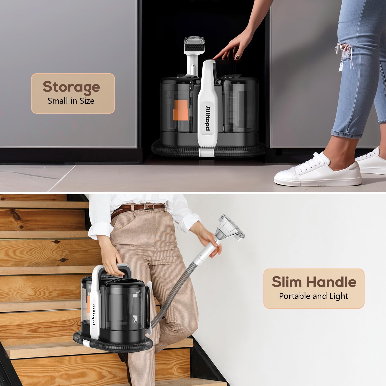 Portable Carpet & Upholstery Spot Cleaner, Powerful Suction & Spot Remover, Deep Stain Cleaning For Carpet, Car Seats, Pets, Sta