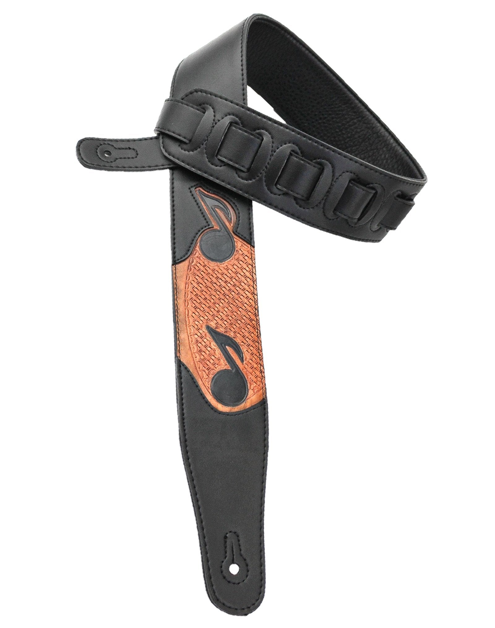 Walker & Williams Cvg 83 Padded Guitar Strap Hand Tooled Leather Musical Notes For Acoustic, Electric, And Bass Guitars