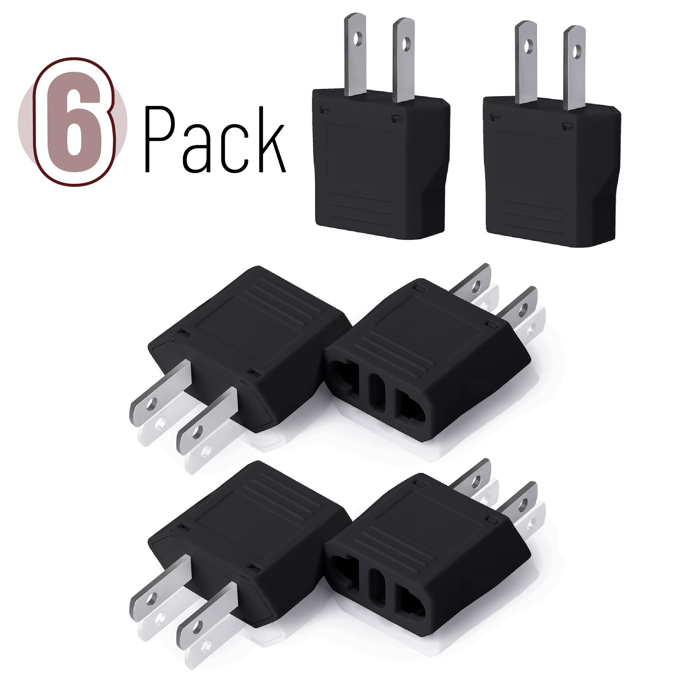 Bates  Europe To Us Plug Adapter, 6 Pack, Black, European To Us Plug Adapter, Eu To Us Plug Adapter, Adapter Europe To Usa, Uk T