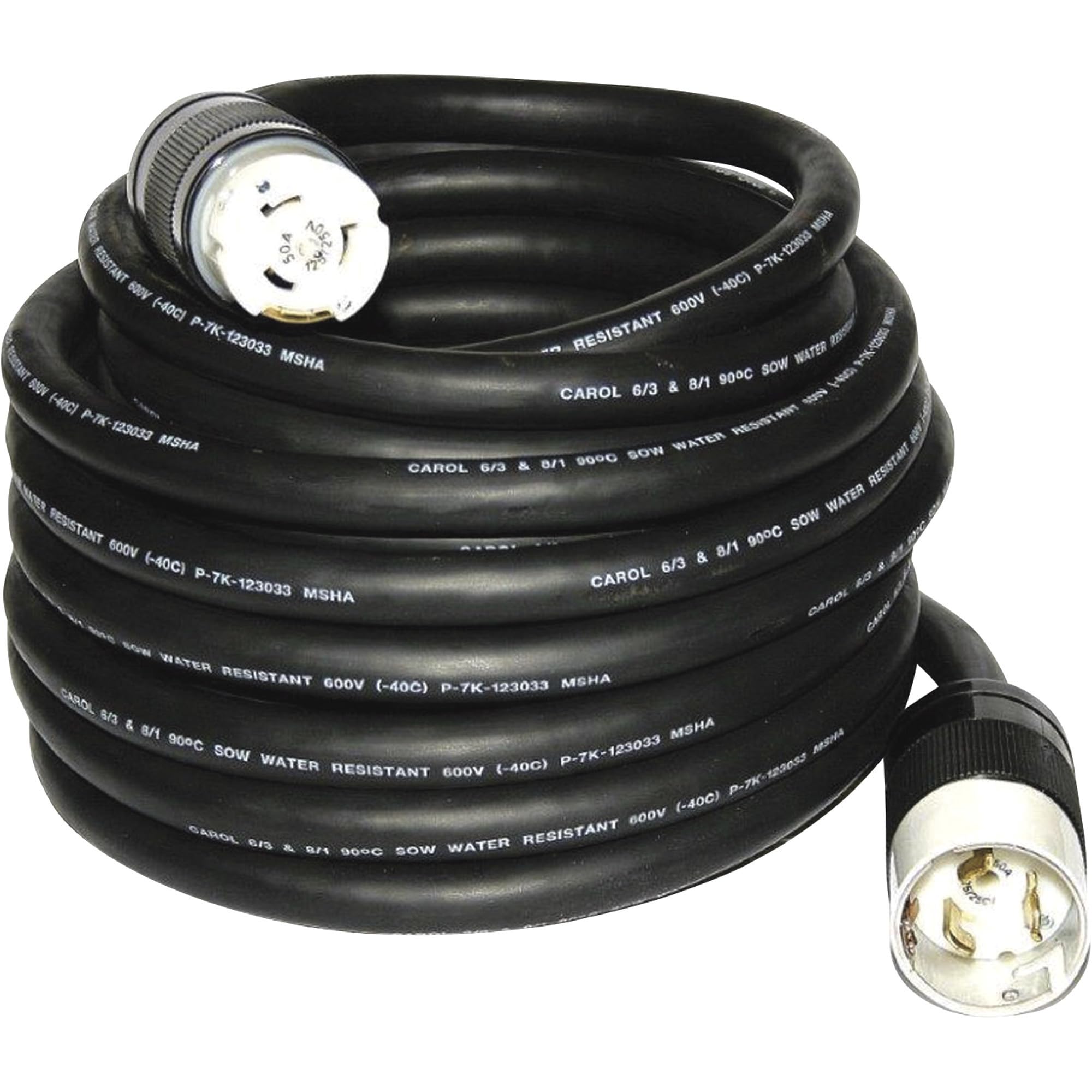 6450M 50 Power Extension Cord - Heavy Duty Extension Cord - Black Rubber Temporary Power Cord - 50-Amp Plug Ends - Indoor/Outdoo