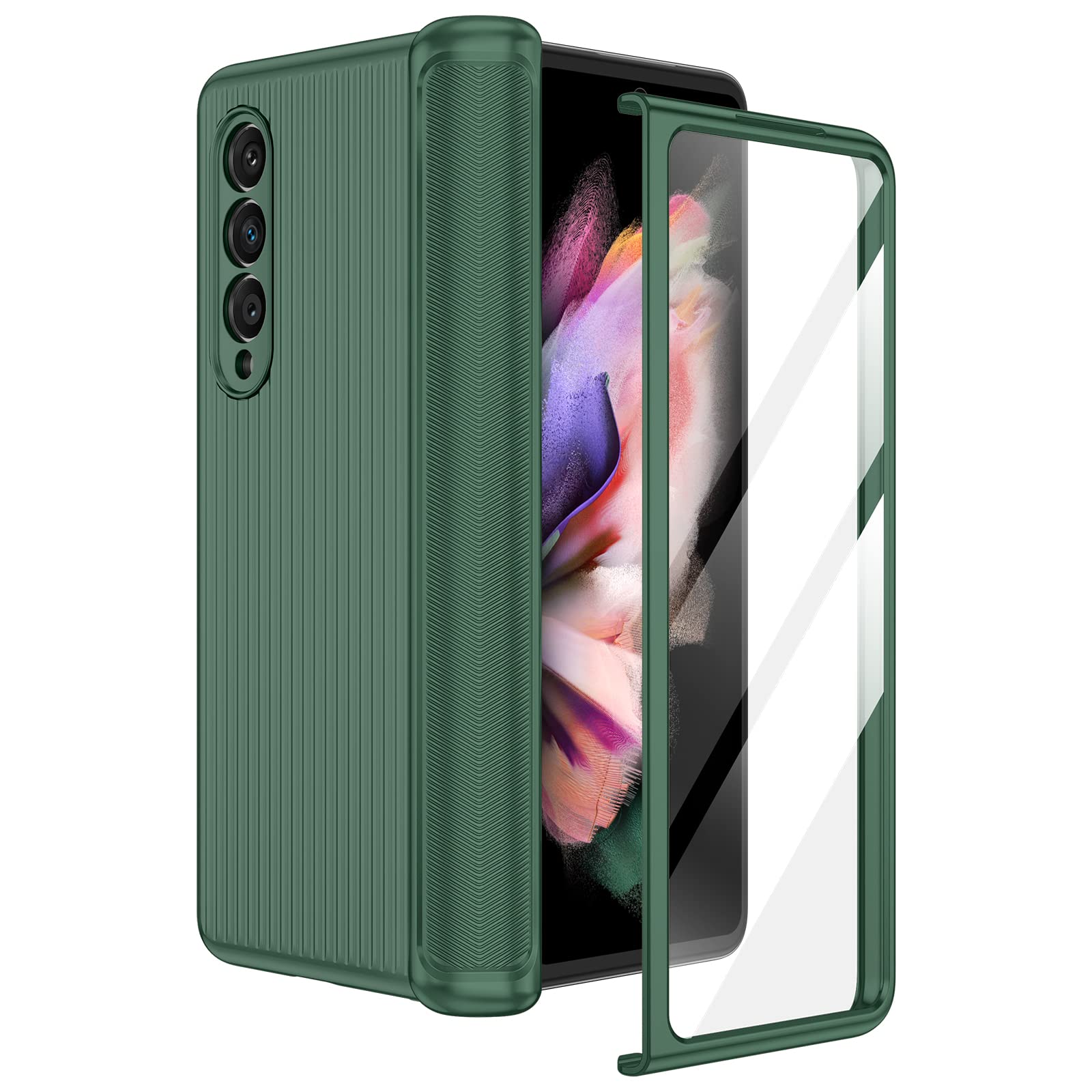 Ruky Samsung Galaxy Z Fold 3 Case, Hinge Coverage Protection Full Body [With Built In Screen Protector] Hard Pc Ultra Thin Shock