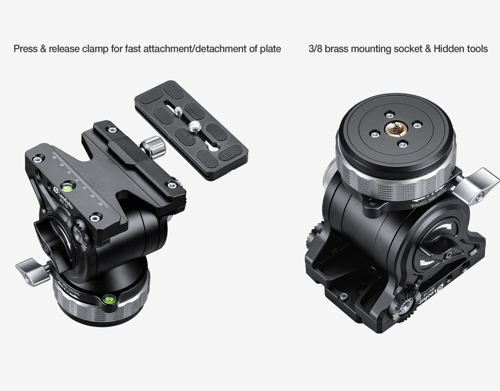 Fluid Head For Video Camera Tripod, Max Balance Load 3Kg, Max Fixed Load 10Kg, Weight 1.3Kg, Diameter 70Mm, 3/8' Mounting Hole, Height 130Mm (Bv 15)
