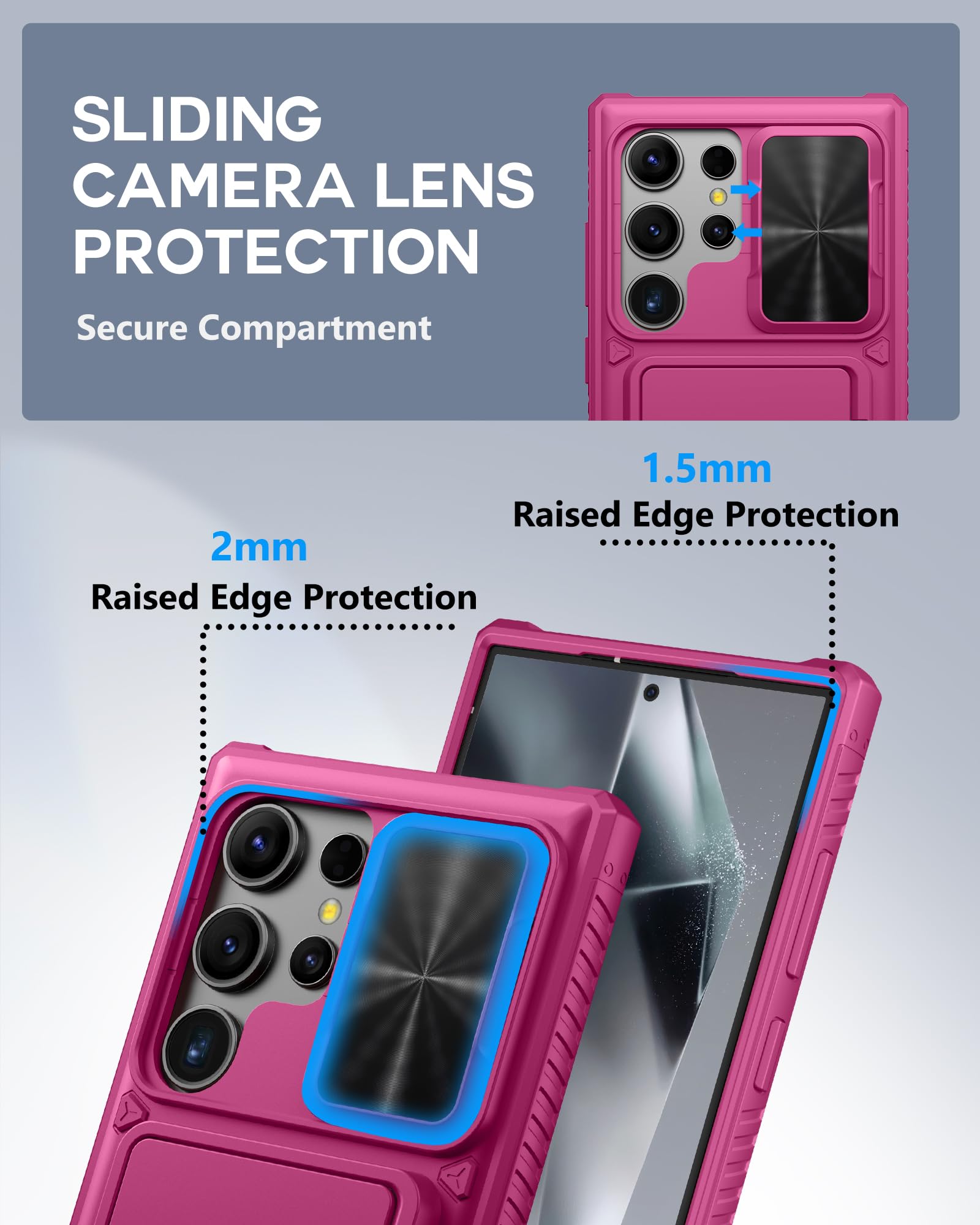 Atatoo For Samsung Galaxy S24 Ultra Case, Built In Card Holder(Store 4 5 Cards) & Slide Camera Cover, Military Grade Protection,