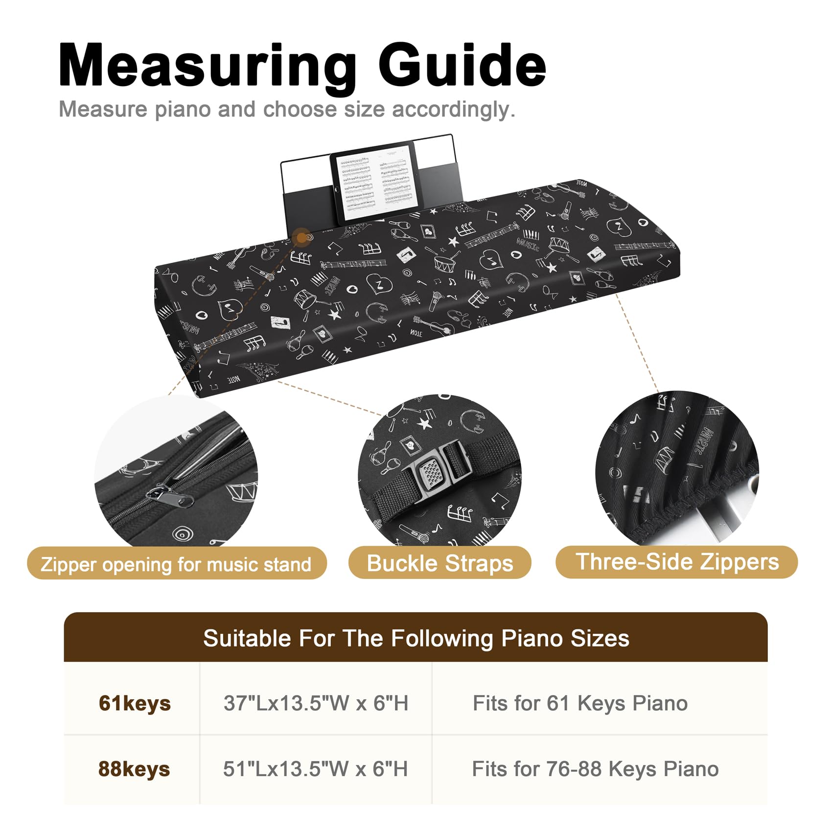Explore Land Stretchy 61 Keys Piano Keyboard Dust Cover With Music Stand Opening For Digital Electronic Piano (Music)
