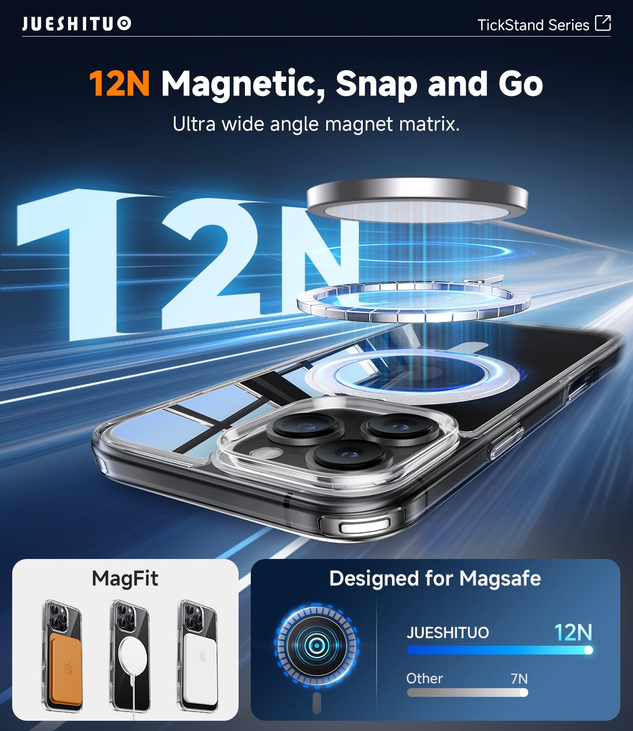 Jueshituo 3 In 1 For Iphone 16 Pro Case, [Non Yellowing] 360 Rotatable Magnetic Ring Stand With [Rotary Damping Sound] [1X Scree