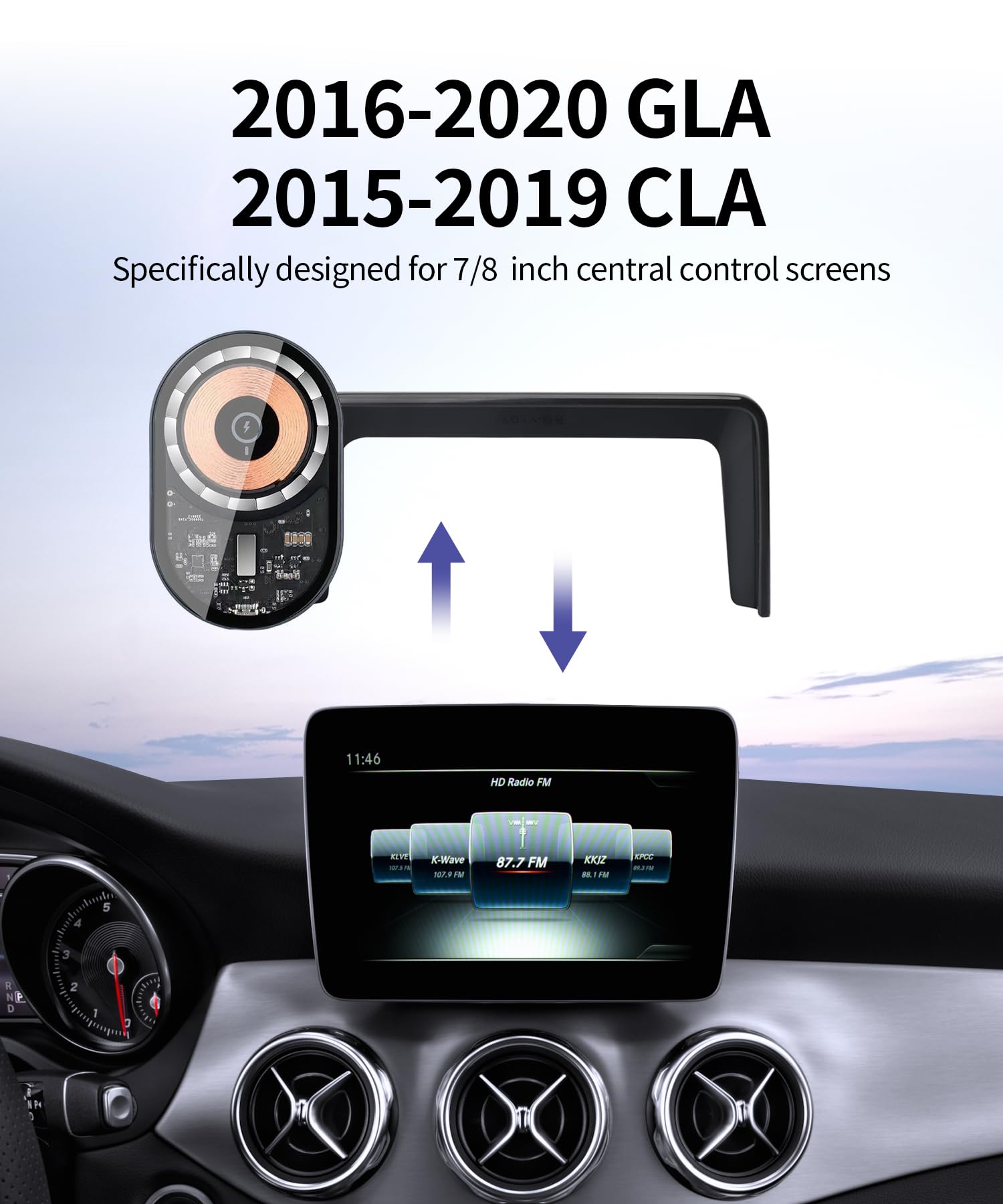 Masergogo Wireless Charging Car Phone Holder For Mercedes Benz Cla-Class 2015-2019/Gla-Class 2016-2020 Accessories 7/8 Inch Scre