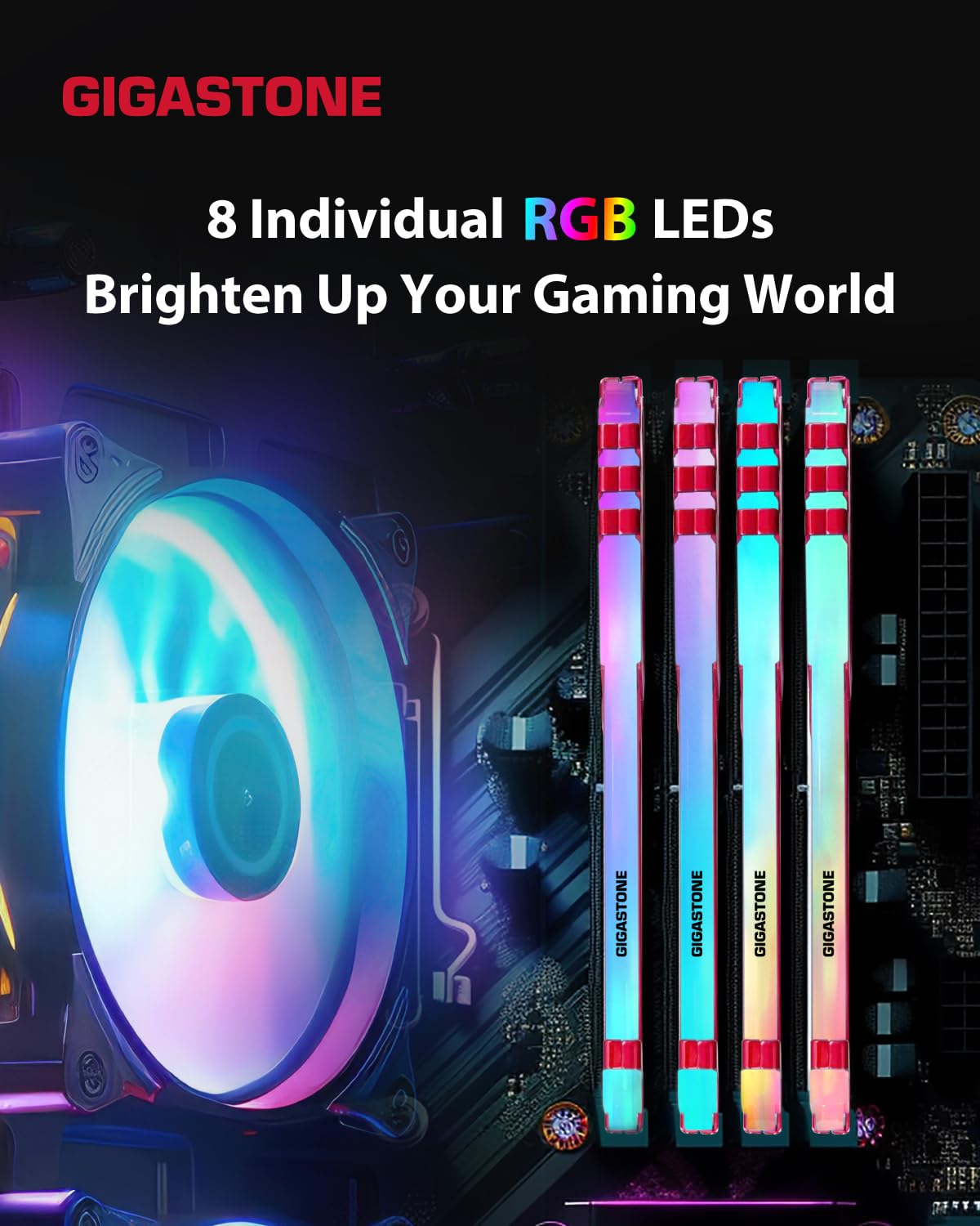 ?Rgb Ddr4 Ram? Gigastone Game Turbo 32Gb Kit (2X16Gb) Ddr4 3200Mhz Pc4 25600 Cl16 18 18 40 Intel Xmp 2.0 Amd Ryzen 1.35V Udimm 2