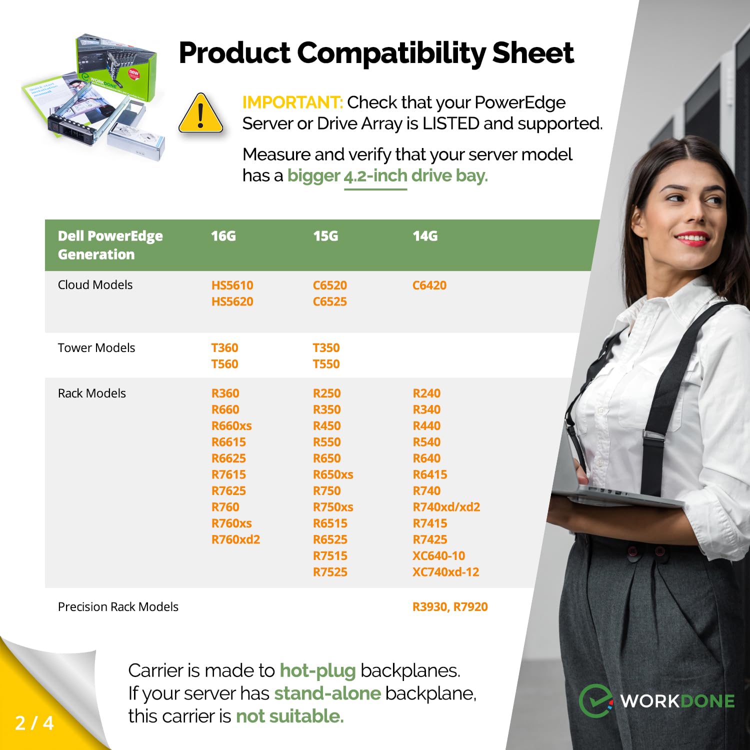 Workdone 3.5 Inch Drive Caddy With 2.5 Inch Hdd Adapter   Compatible For Dell Poweredge Servers   R740 R640 R540 R440 R340 R550