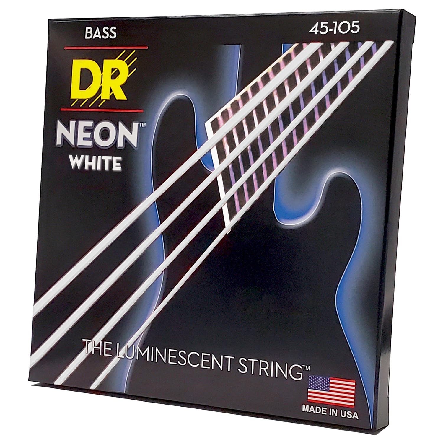 Dr Strings Hi Def Neon White Silver Nickel Plated 4 Bass Guitar Strings, 45 105, Round Core (Nwb 45)