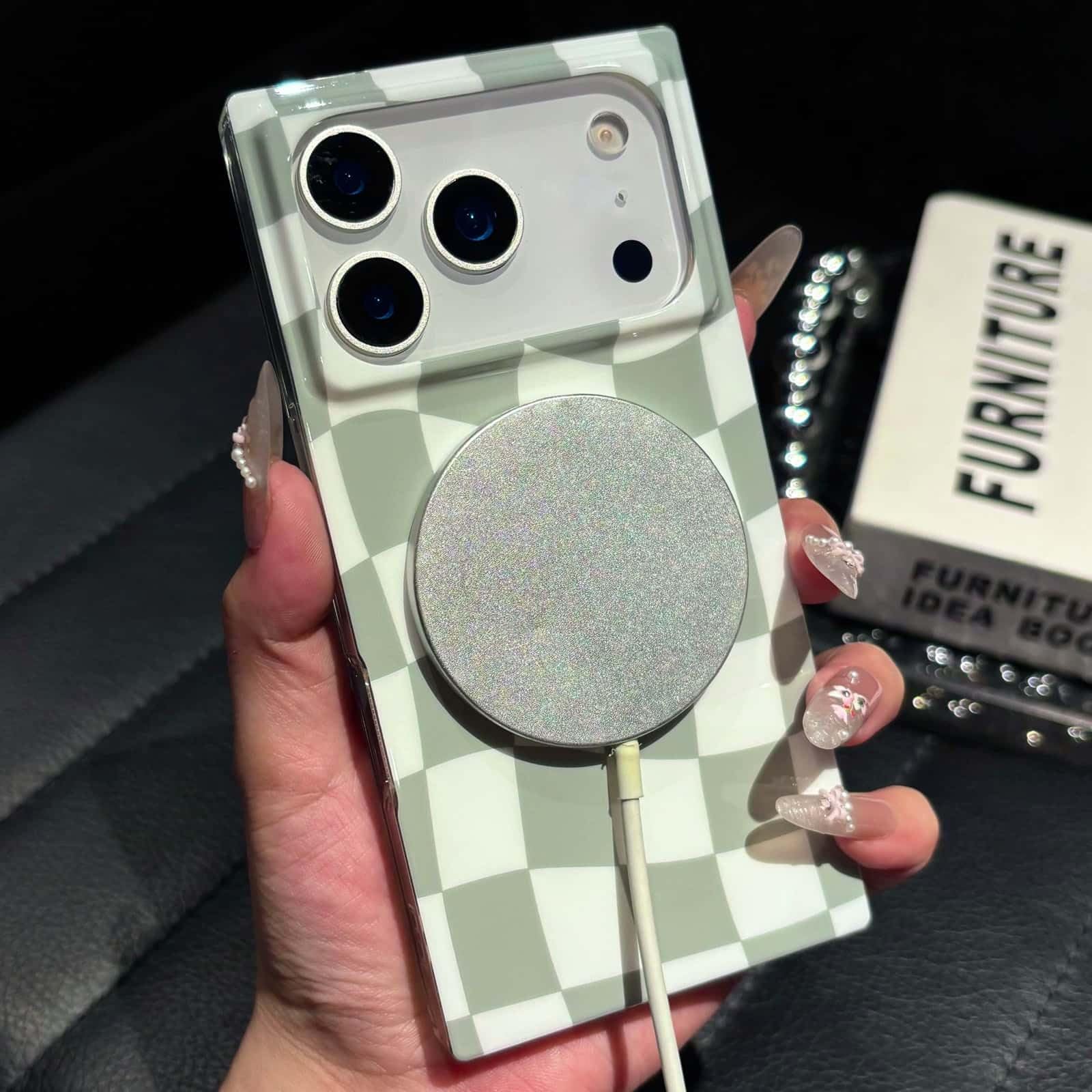 Roymonkey Checkered Magnetic Phone Case For Iphone 13 Pro Max & Iphone 12 Pro Max Compatible With Magsafe - Trendy Rectangular C