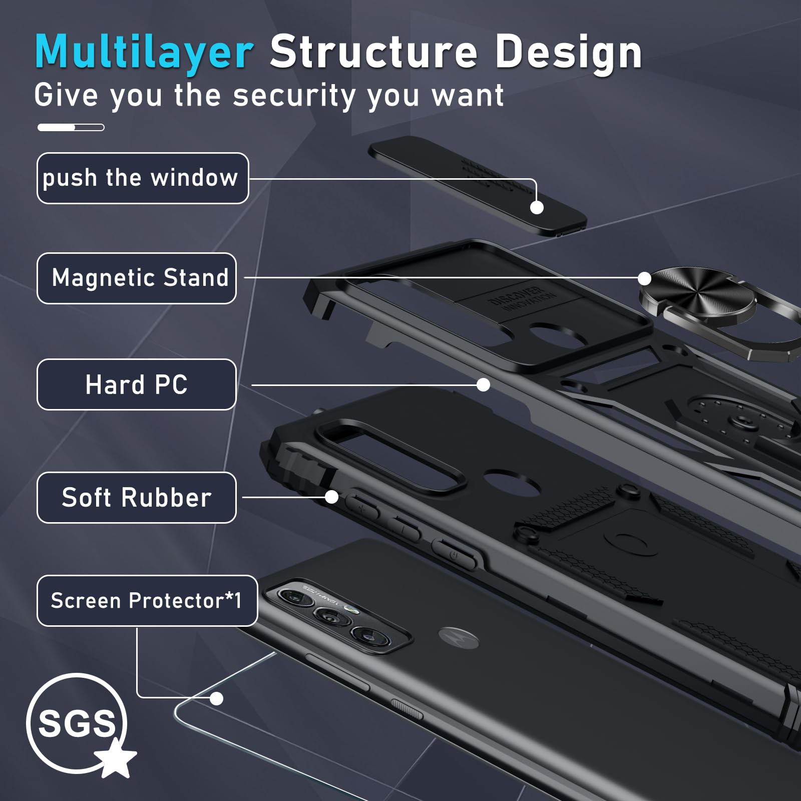 Motorola Moto G Play 2023 Case/Moto G Power 2022 Case,Built In Slide Camera Lens Cover+Screen Protector,Heavy Duty Shockproof Fu