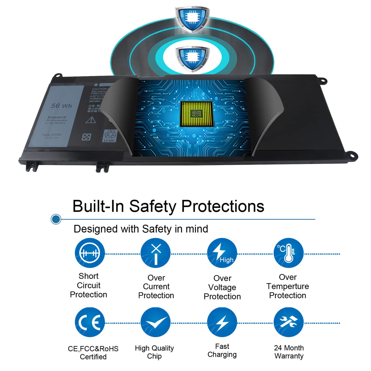 56Wh 33Ydh Laptop Battery For Dell Inspiron 17 7000 Series 7779 7778 7786 7773 2 In 1 15 7577 G3 3579 3779 G5 5587 G7 7588 Latit