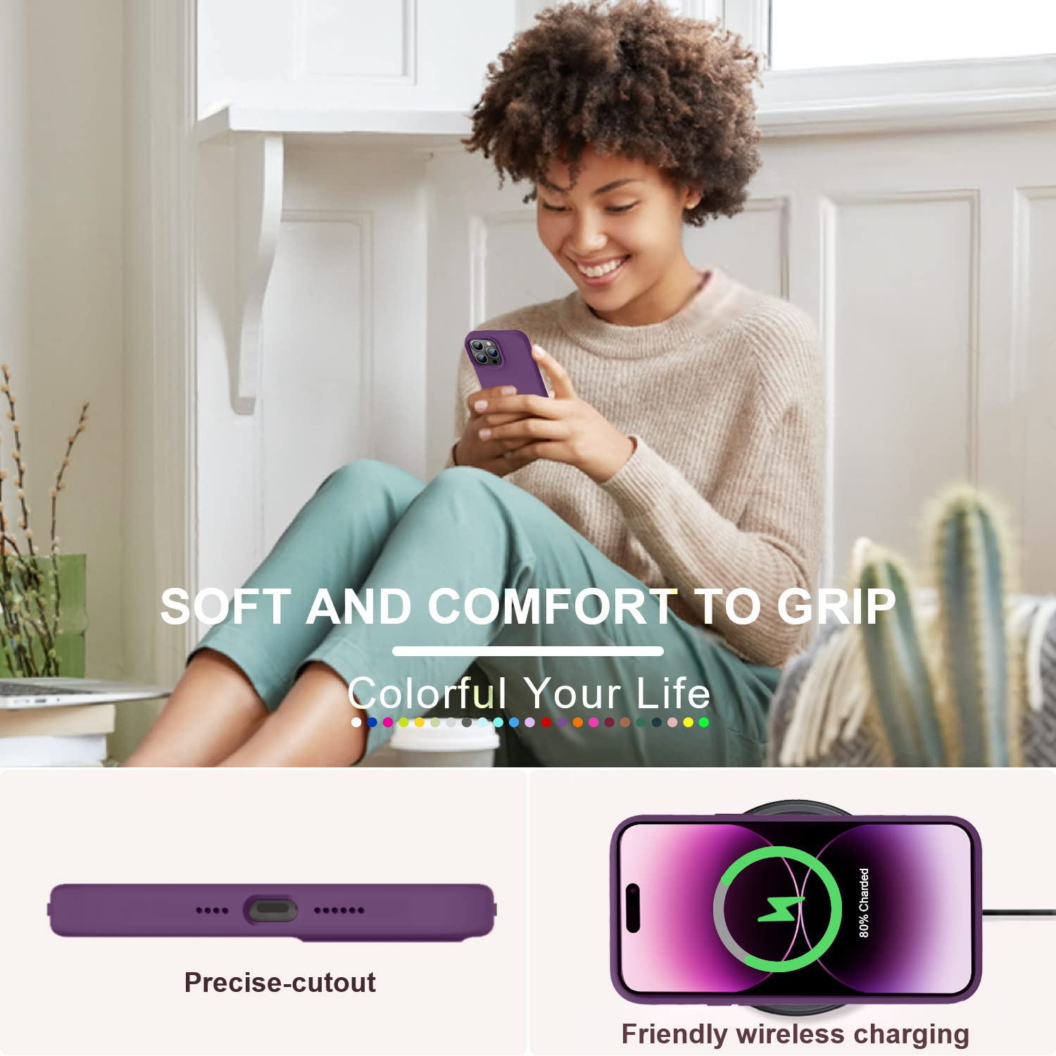 Love 3000 Compatible With Iphone 14 Pro Case With Screen Protector, Slim Premium Liquid Silicone Phone Case For Iphone 14 Pro, [