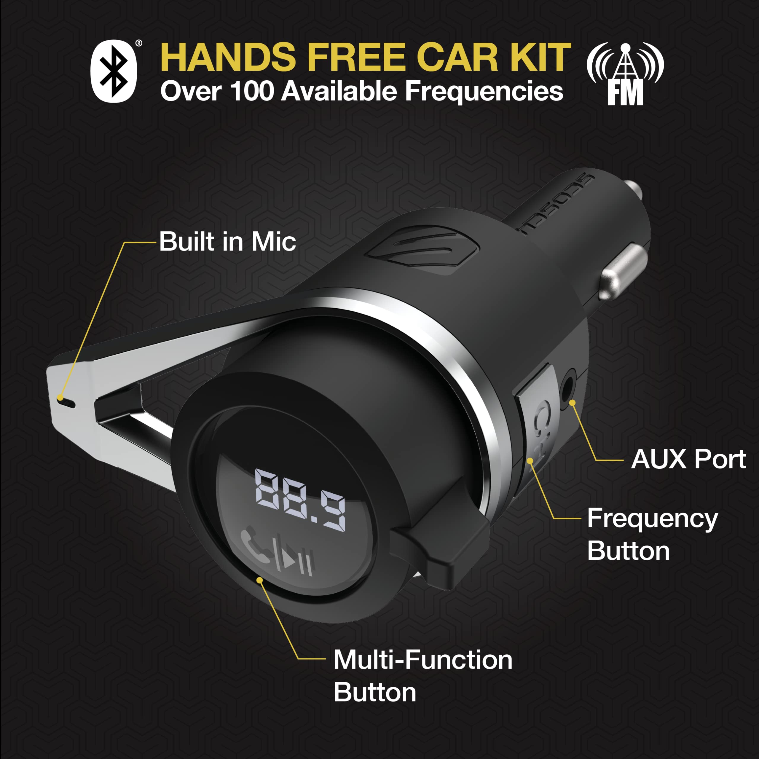 Scosche BTFMPD3SR FM Bluetooth Radio Transmitter for Car, Hands Free Kit with Dual USB Charging Ports, 12W USB A + 20W Fast Type C Car Charger, Wireless Adapter for Calls, Siri and Google Assistant