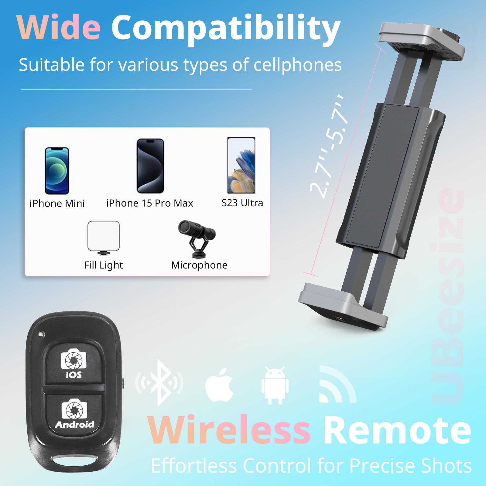 Ubeesize 72'' Phone Tripod & Selfie Stick, Camera Tripod Stand With Wireless Remote And Phone Holder,Compatible With Iphone Andr