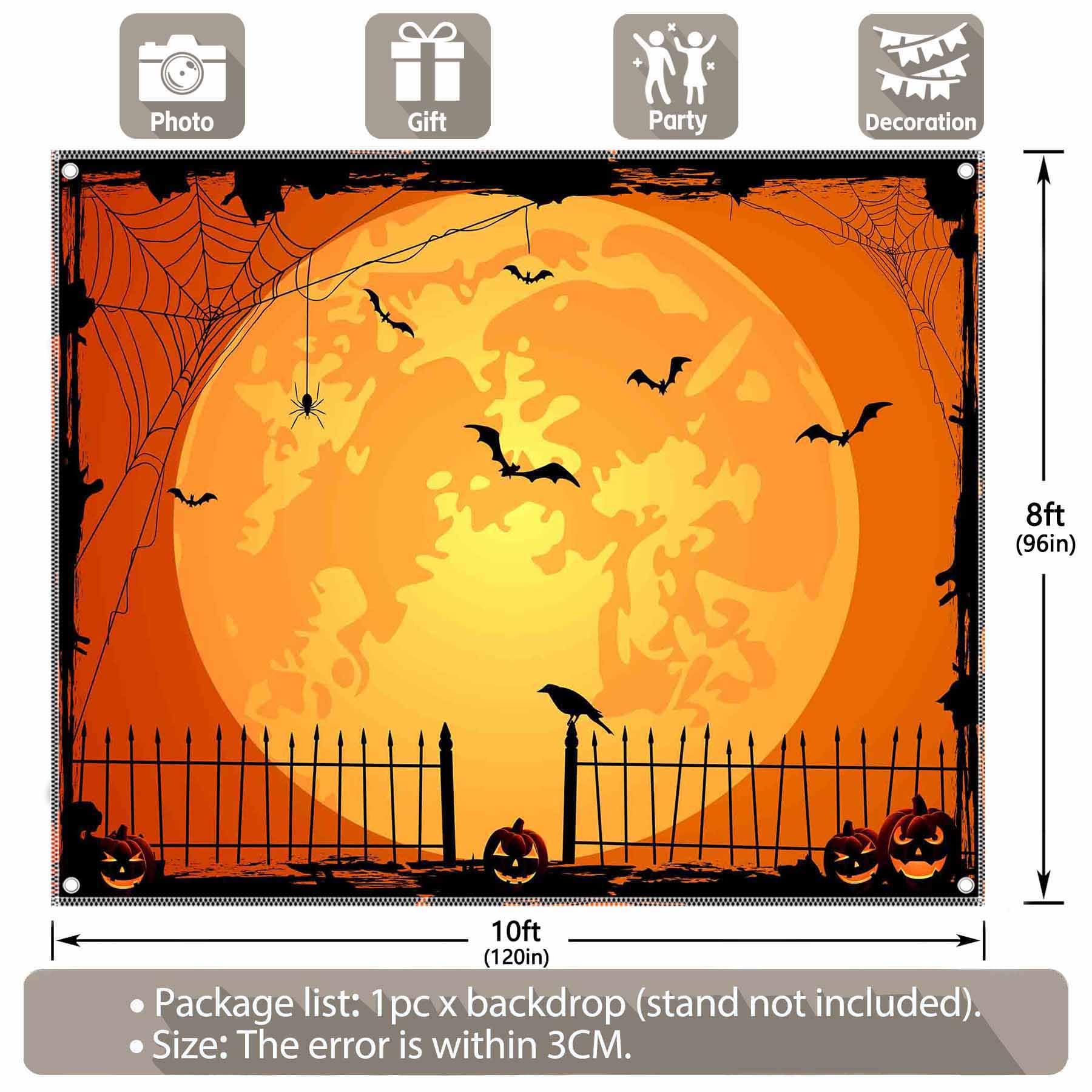 Swepuck 10X8Ft Orange Halloween Photo Backdrop For Parties Large Pumpkin Patch Moon Picture Photography Background Kids Witch Ha