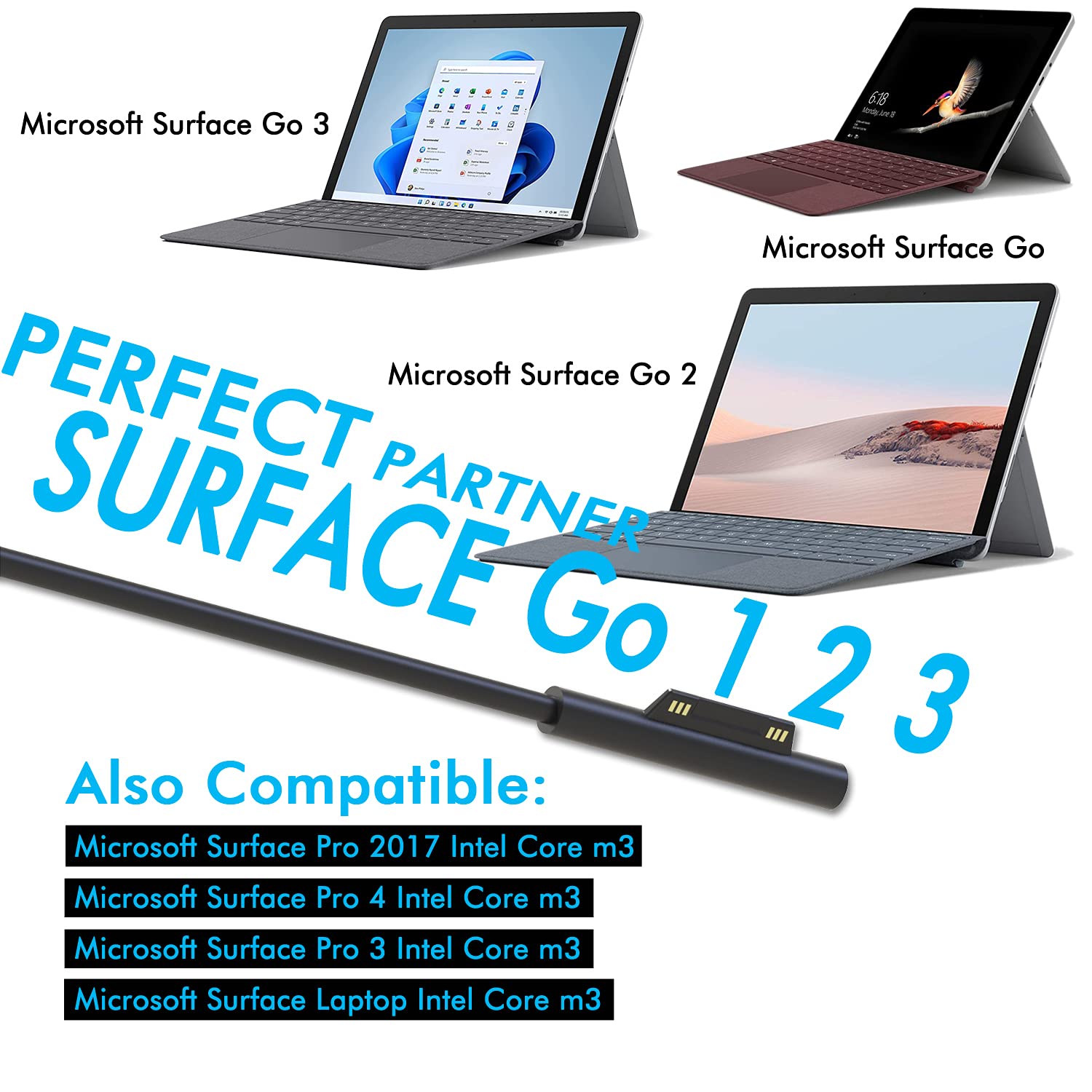 Charger Compatible For Surface Go/Go 2/Go 3 Surface Pro 4 Core M3 Surface Pro 3 Core M3 Surface Pro 2017 Core M3 Tablet Surface Laptop Core M3, Power Supply Adapter 24W 15V 1.6A With Travel Bag