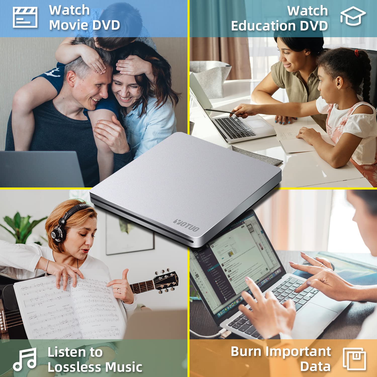 Yotuo External Dvd Drive, Portable Inhalation Usb Cd/Dvd +/ Rw Drive/Dvd Player For Laptop Cd Rom Burner Compatible With Windows