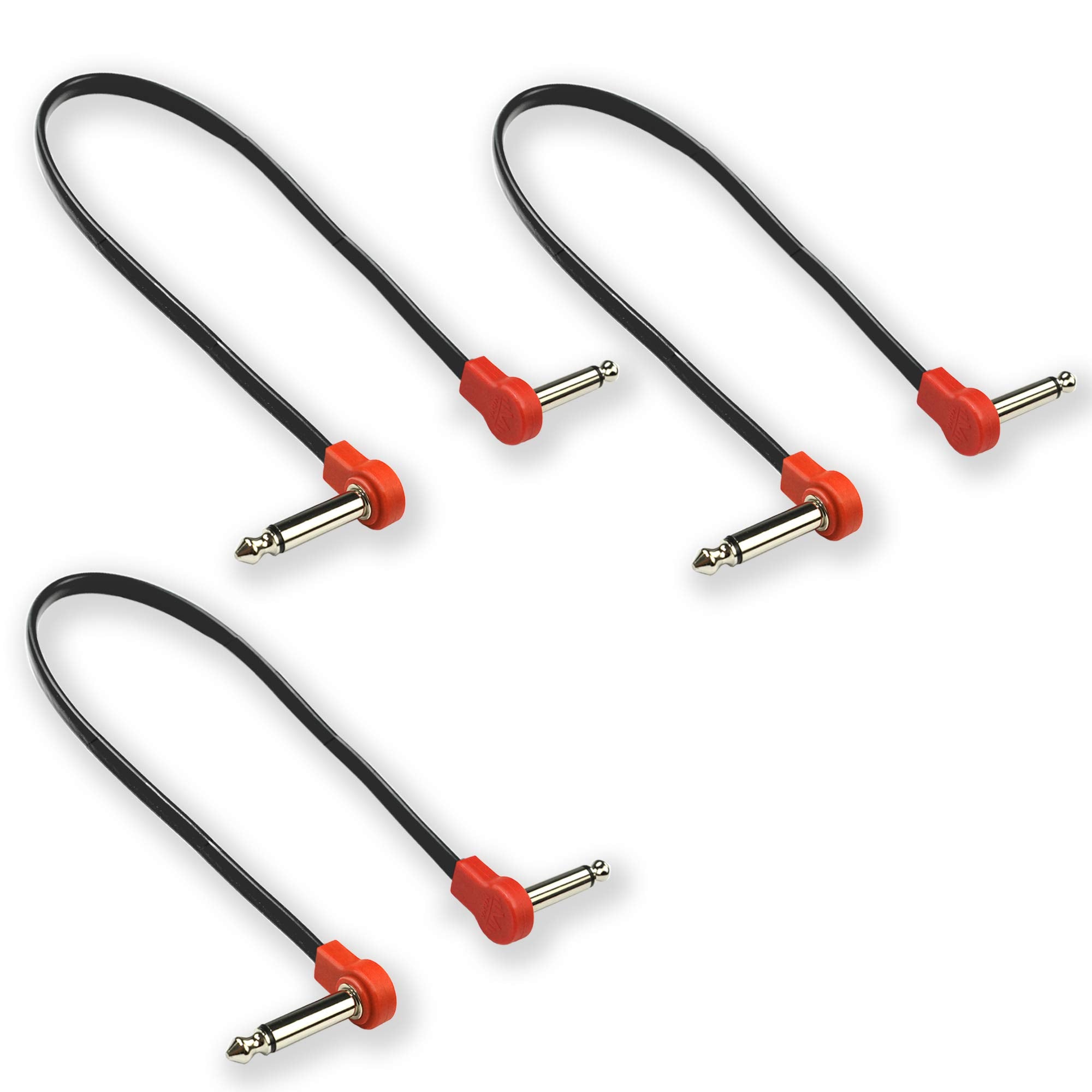 M MAKA Flat Low Profile Guitar Patch Cable 20 inch for Effects Pedals, 1/4 inch Right-Angle, Red, 3-Pack New Version