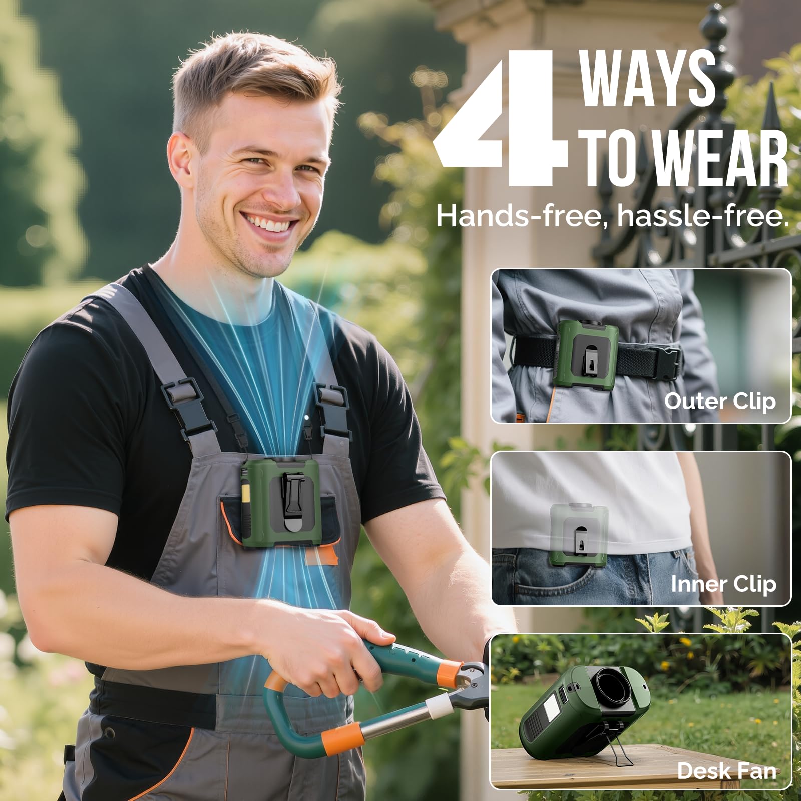 2025 Ai Portable Waist Fan, 5 Speeds 16000 Rpm Powerful & 40H Runtime Clip-On Wearable Shirt Belt Fan With Light, 10000Mah Recha