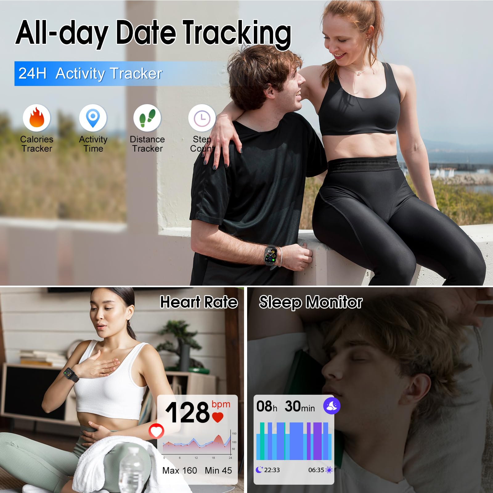 Smart Watch For Men Women, 1.85'' Smartwatch (Answer/Make Call), 2025 Fitness Activity Tracker, 110+ Sport Modes/Heart Rate/Slee