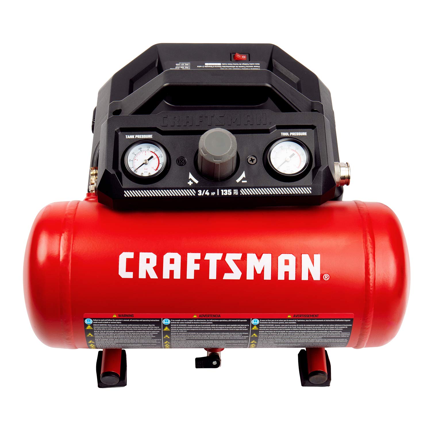 Craftsman Air Compressor, 1.5 Gallon 3/4 Hp Max 135 Psi Pressure, 1.5 Cfm@90Psi And 2.2 Cfm@40Psi, Stainless Steel Portable Oil