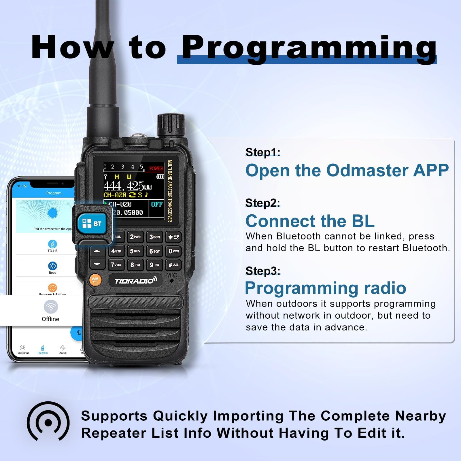 Tidradio Td H3 Gmrs Radio,Type C & Wireless Programming(4Pcs Batteries),8 Band Long Range Walkie Talkies Rechargeable Handheld F