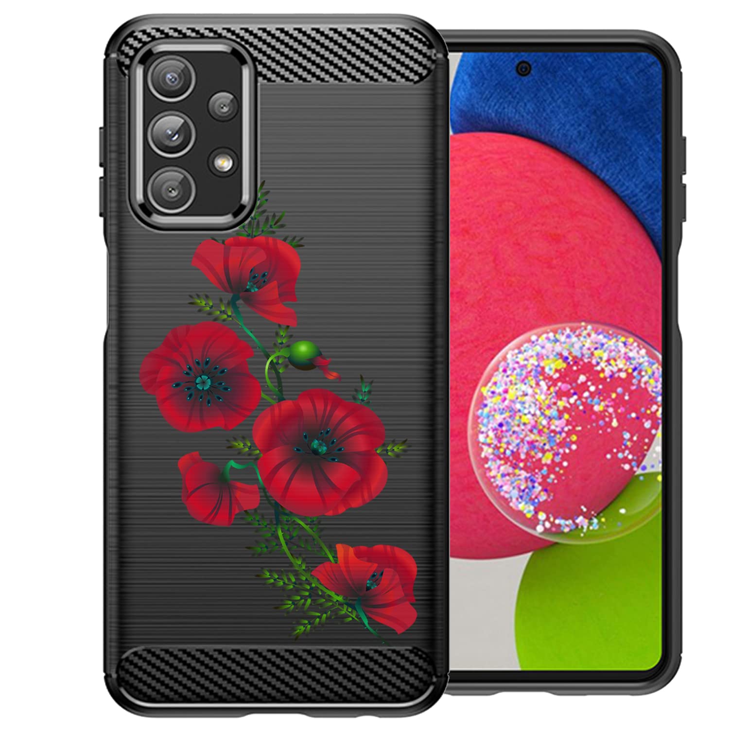Casesondeck Case Compatible With [Samsung Galaxy A23 5G / A23 Case] Tribal Floral Matte Tpu Flexible Carbon Fiber Textured (Red