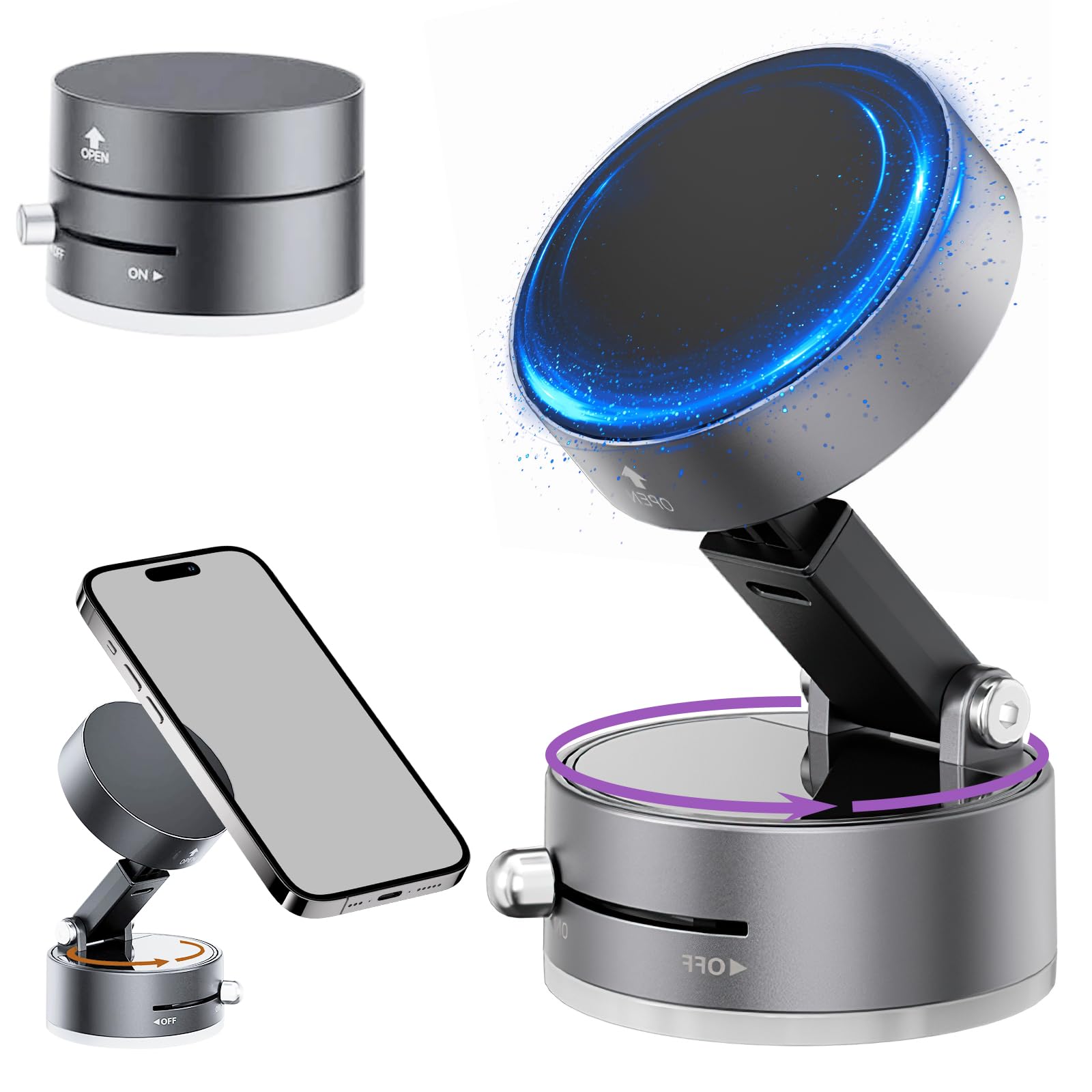 Daioai 2025 Upgrated Vacuum Magnetic Suction Phone Holder, Hands-Free Magnetic Cell Phone Holder, 360 Adjustable Suction Cup Pho