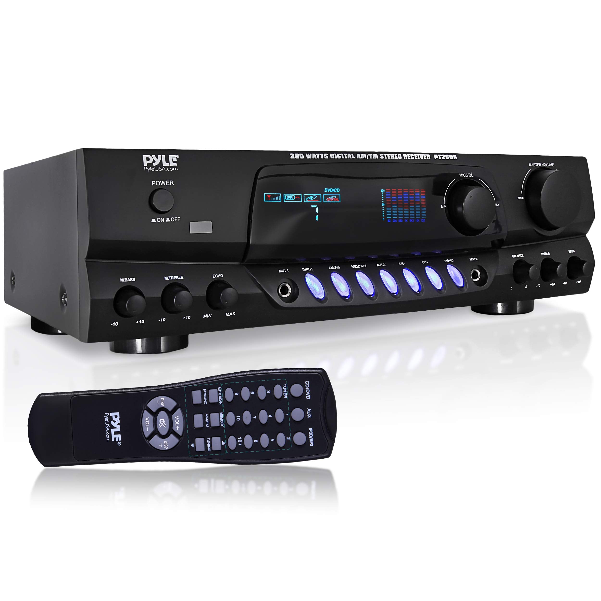 Pyle 200W Home Audio Power Amplifier   Stereo Receiver W/Am Fm Tuner, 2 Microphone Input W/Echo For Karaoke, Great Addition To Y