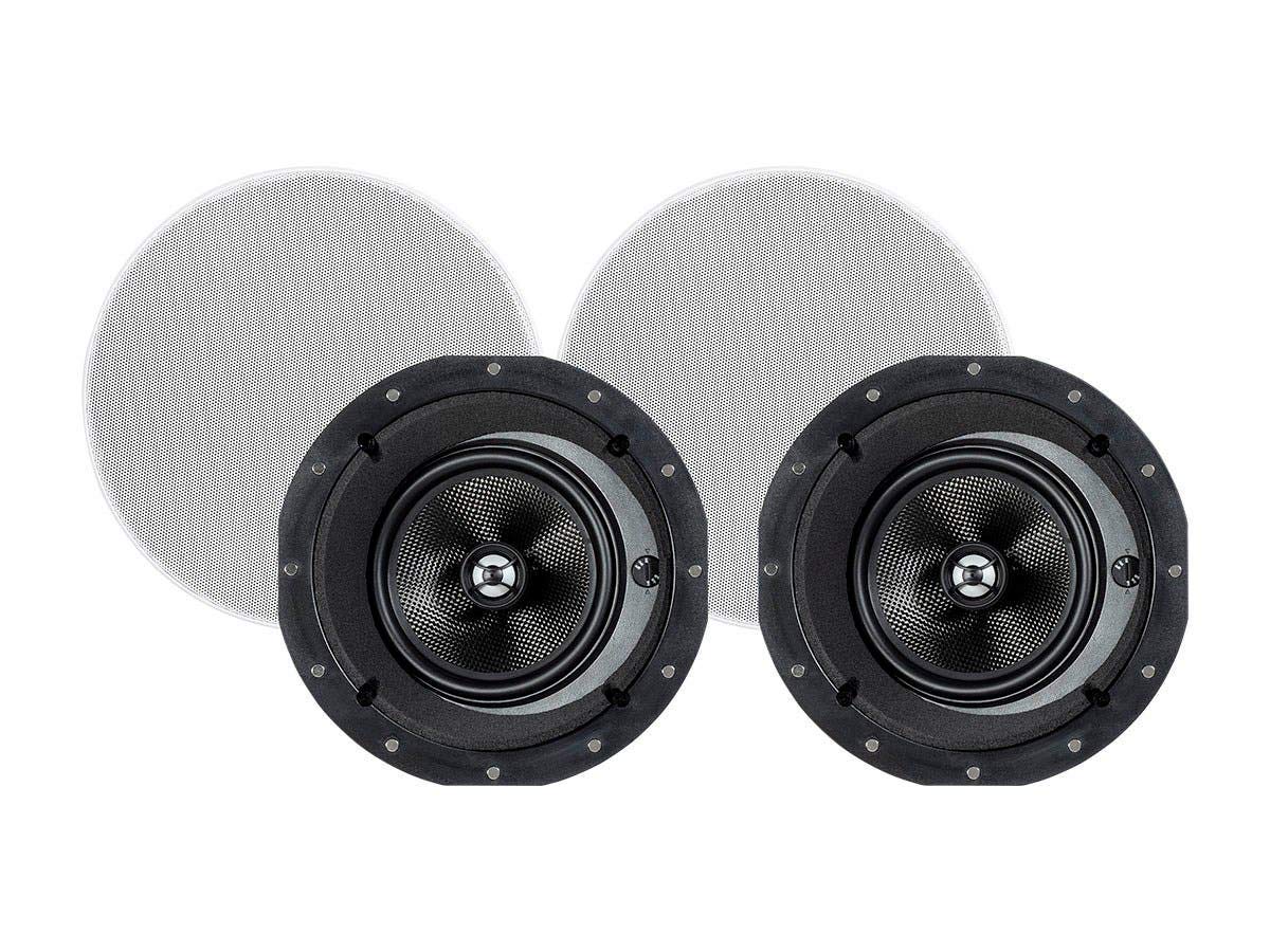 Monoprice 2 Way Carbon Fiber In Ceiling Speakers   6.5 Inch With 15 Degree Angled Drivers (Pair)   Alpha Series
