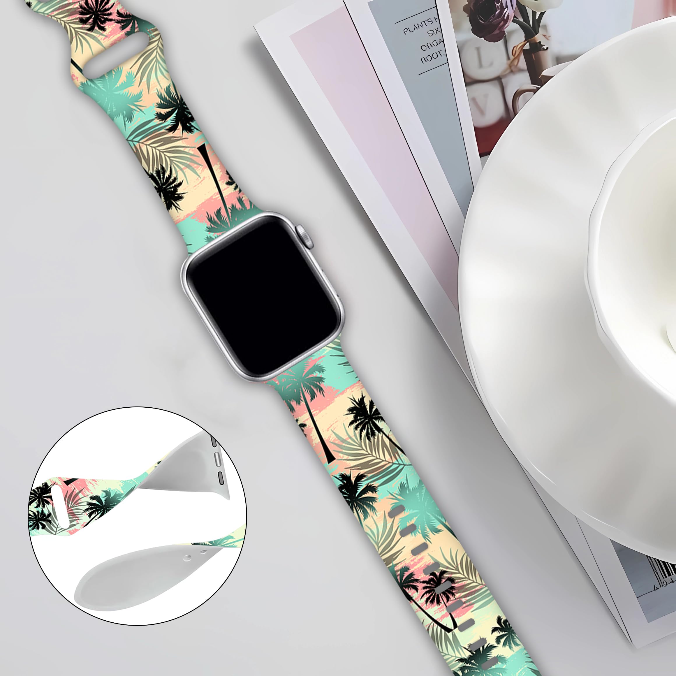 Bacdoilq Palm Tree Smartwatch Bands Summer Wristband Compatible With Watch 38Mm 40Mm 41Mm Soft Silicone Strap Replacement For Se