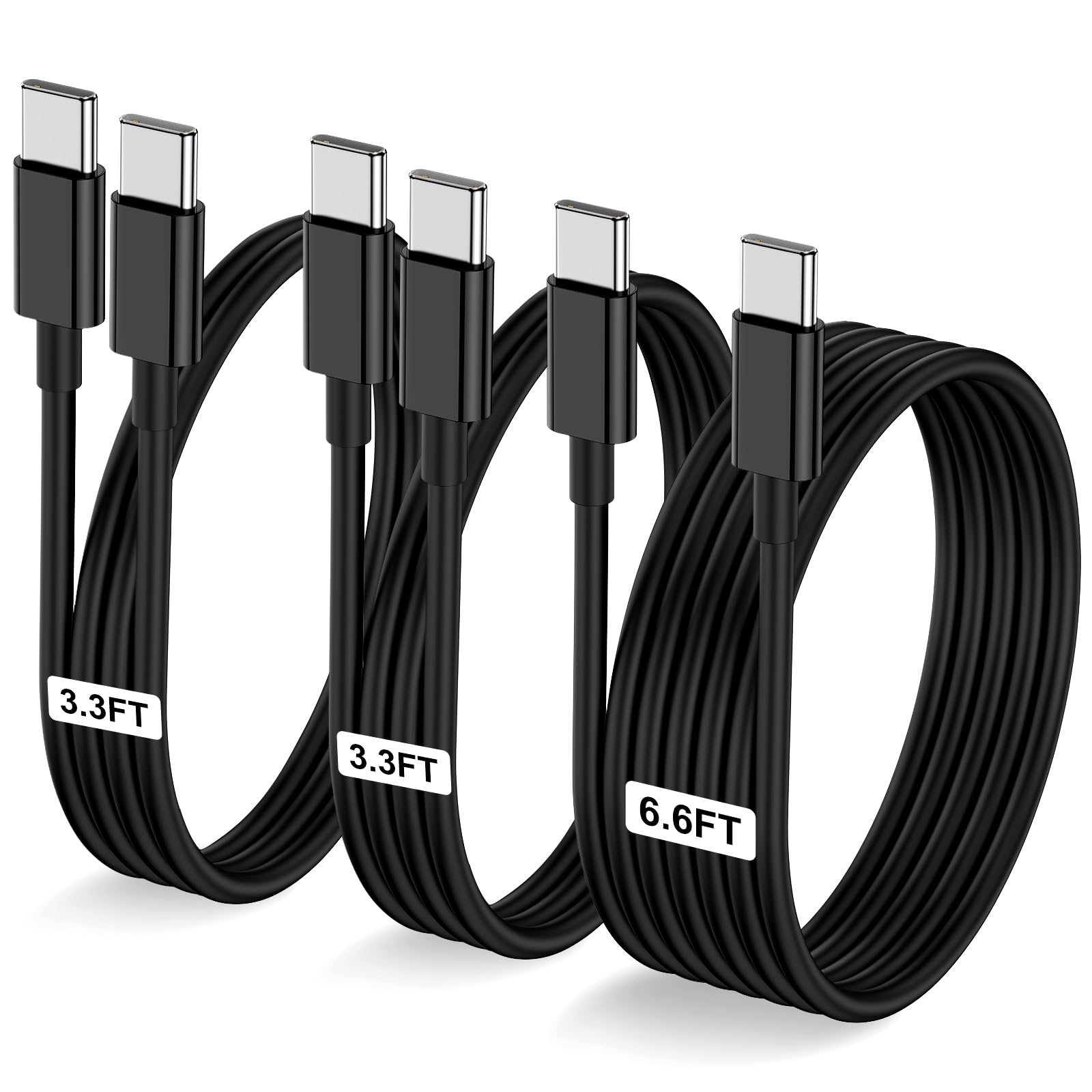 Lofpye 3 Pack Black [3.3Ft+3.3Ft+6.6Ft] 60W Usb C To Usb C Cable, Type C To Type C Cable,Fast Charging Cable For Iphone 15/15Plu