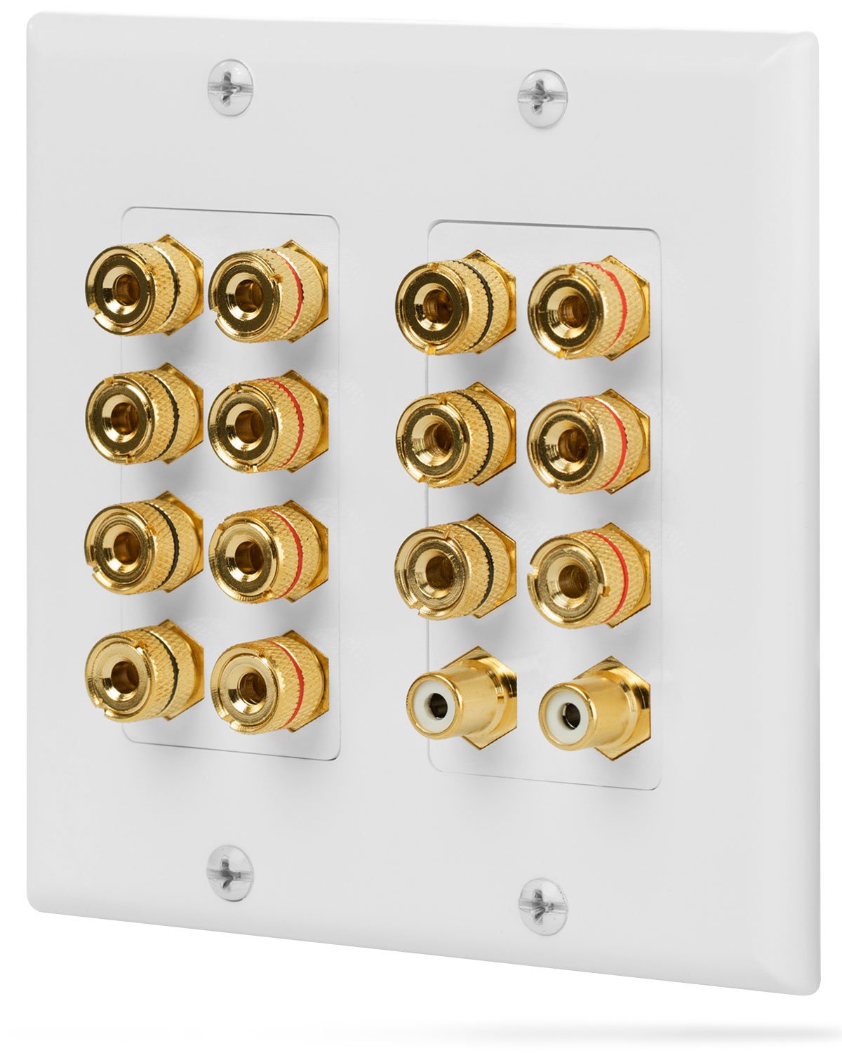 Fosmon 2 Gang 7.1 Surround Sound Distribution Home Theater Wall Plate, Gold Plated 7 Pair Copper Binding Posts Coupler Type For