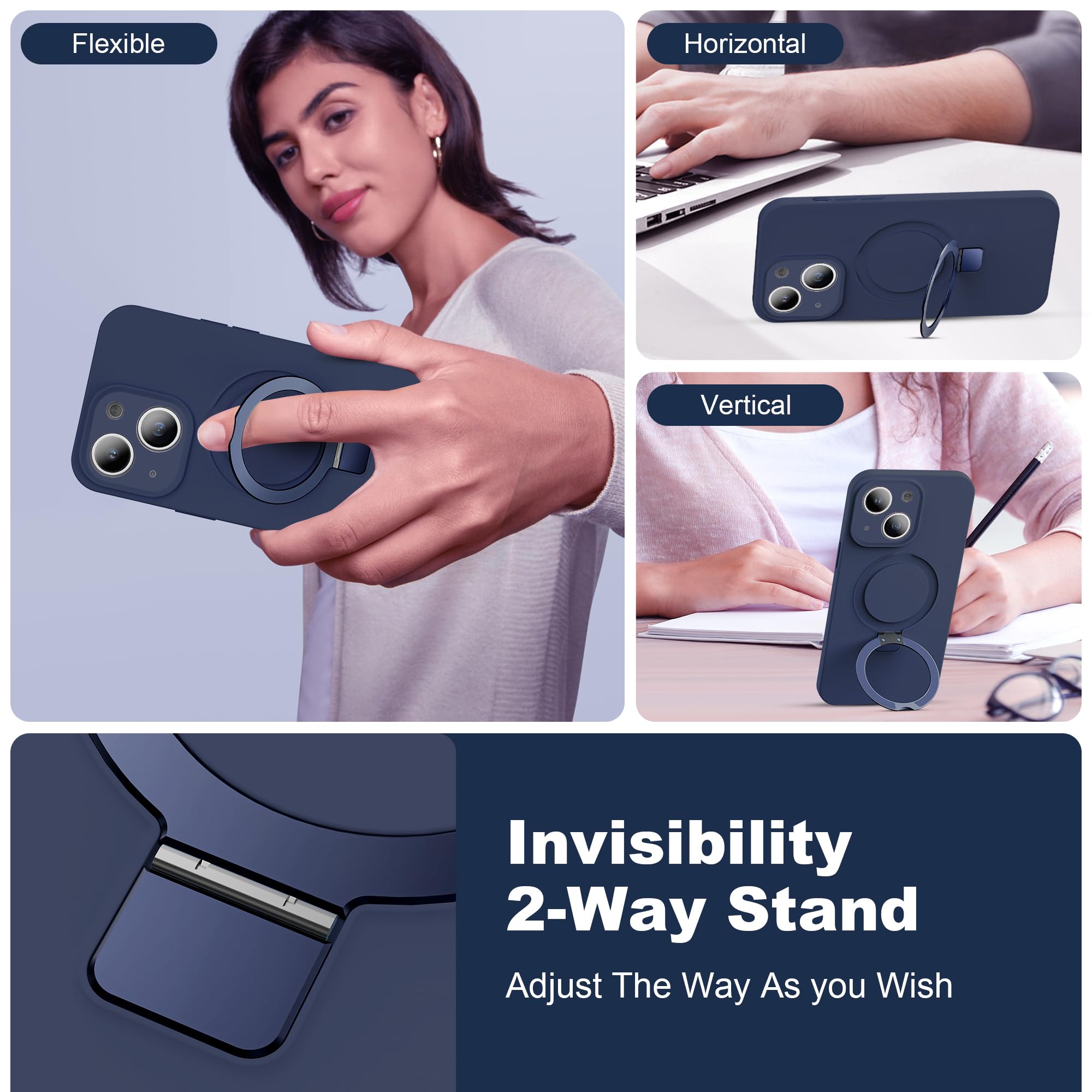 Skylmw For Iphone 15 Plus Case With Magnetic Invisible Stand Compatible With Magsafe Military Drop Tested Shockproof Liquid Sili