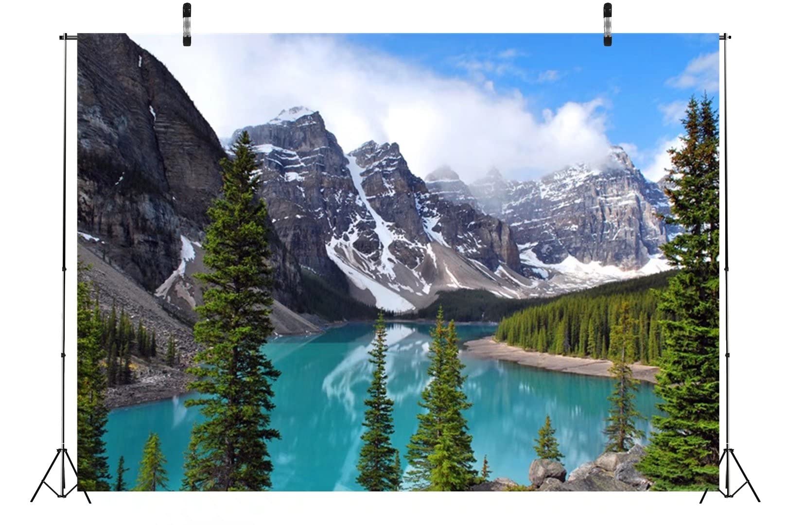 Beleco 5X3Ft Fabric Mountain Backdrop National Park Scenery Picturesque Moraine Lake In Banff,Canada Photograph Background Blue