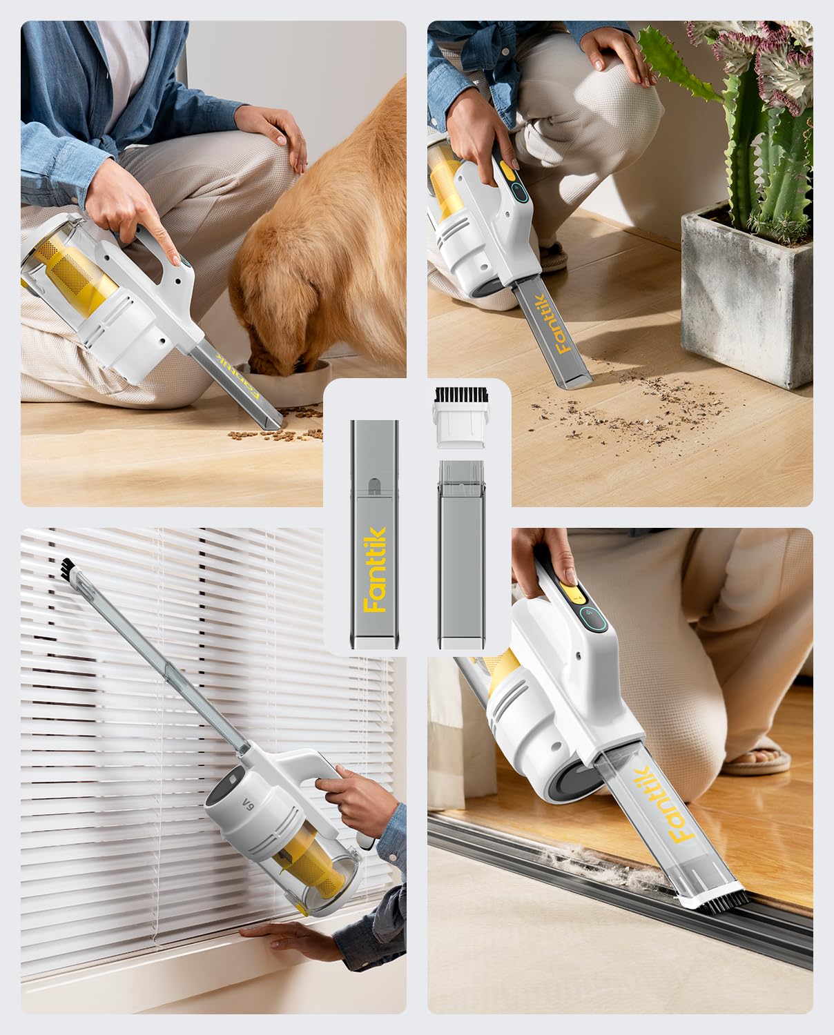 Fanttik Cruise V9 Car Vacuum Cleaner Suction Power With 15000Pa Handheld Vacuum Cordless With Extension Tube & Led Display & Lig